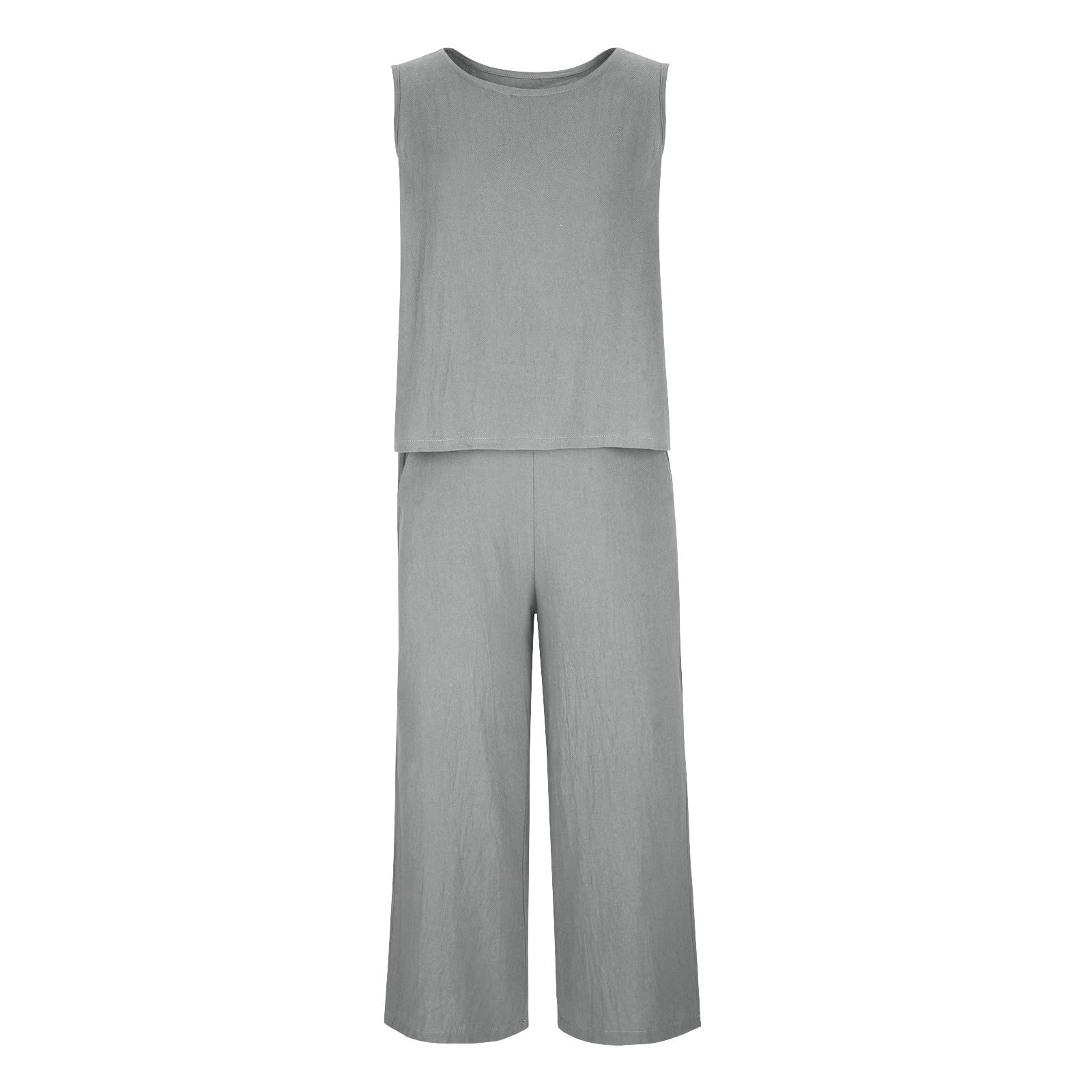 Women's 2-Piece Summer Outfit Set - Linen Crop Top & High Waist Wide Leg Capri Pants | Lounge Wear, Casual Matching Set | Perfect for Beach Vacation, Yoga & Summer Travel