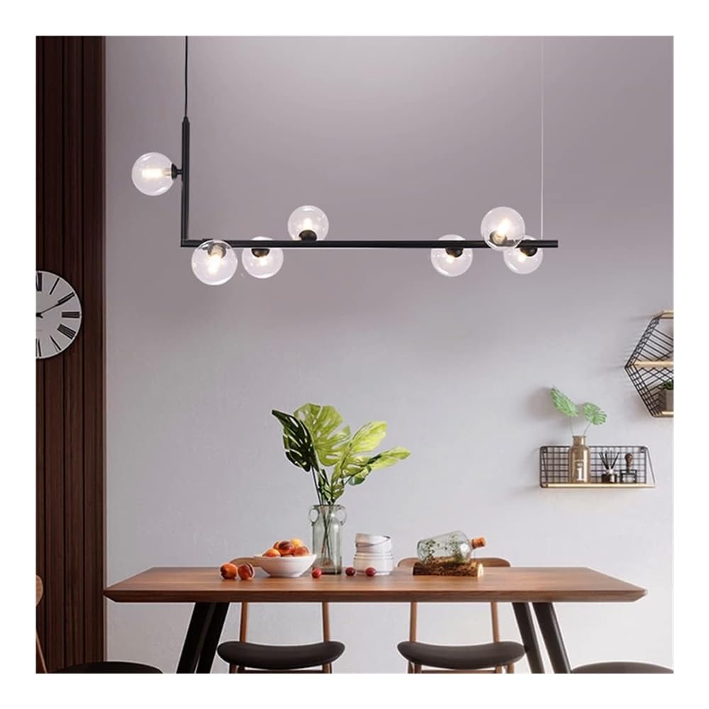 Modern Linear Chandelier - Blown Glass Pendant Light with Black & Gold Finish | Mid-Century Industrial Sputnik Style Hanging Lamp for Dining Room & Living Room Decor | 10-Light Strip Ceiling Fixture (Black) | Perfect for Contemporary Homes, Restaurants, and Office Spaces