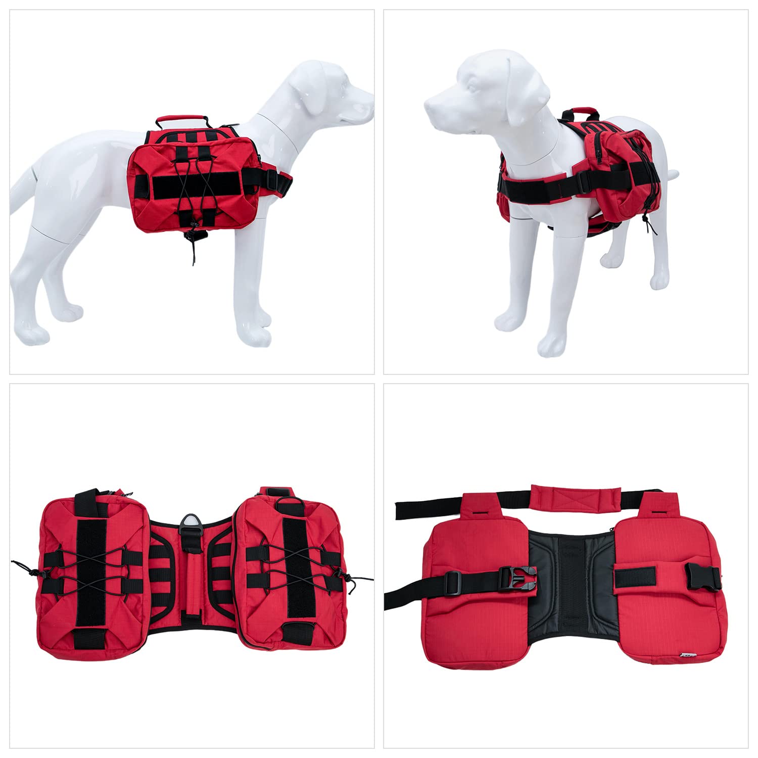 Large Dog Backpack - Adjustable Tactical Hound Saddle Bag with Side Pockets for Small Medium & Large Dogs | Perfect for Hiking, Travel, Camping & Training | Durable Outdoor Gear for Active Pets (Red)
