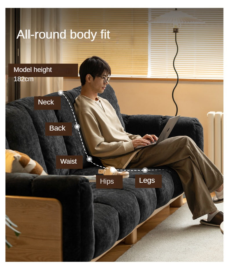 Modern Solid Wood Down Straight Sofa - Black Walnut & Ash Wood Frame - Perfect for Living Room, Lounge, or Office Comfort