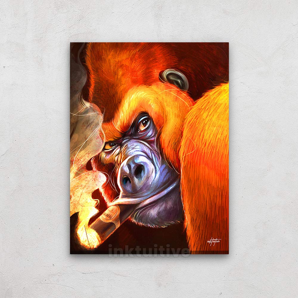 Inktuitive 'Gorilla Smoke' Motivational Canvas Wall Art - Modern Home & Office Decor for Bedroom, Living Room, Man Cave - 16x12 Inches - Perfect for Inspiring Spaces & Gifts