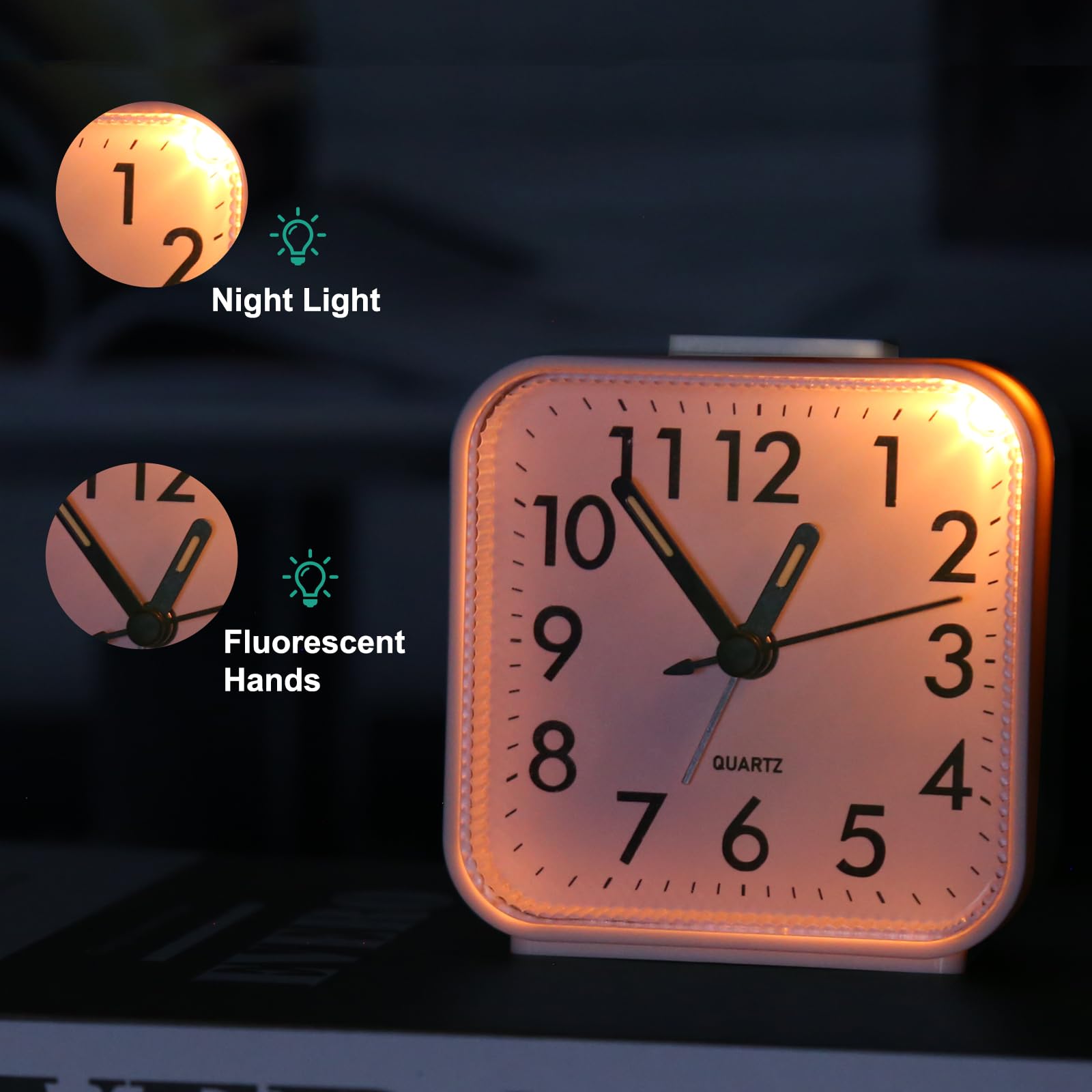 ORIA Silent Alarm Clock with Large Luminous Display - Battery Operated Bedside Clock with Snooze & Night Light - Gentle Wake-Up for Elderly & Light Sleepers (1AA Battery Not Included, Beige) - Perfect for Bedrooms, Nightstands & Travel