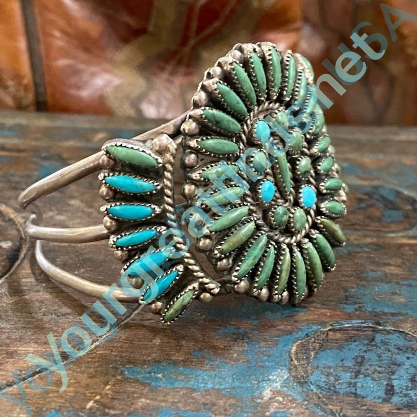 Vintage Mint Green Turquoise Sterling Silver Rosette Bracelet - Handmade Navajo Jewelry for Women - Perfect for Boho, Western & Casual Outfits
