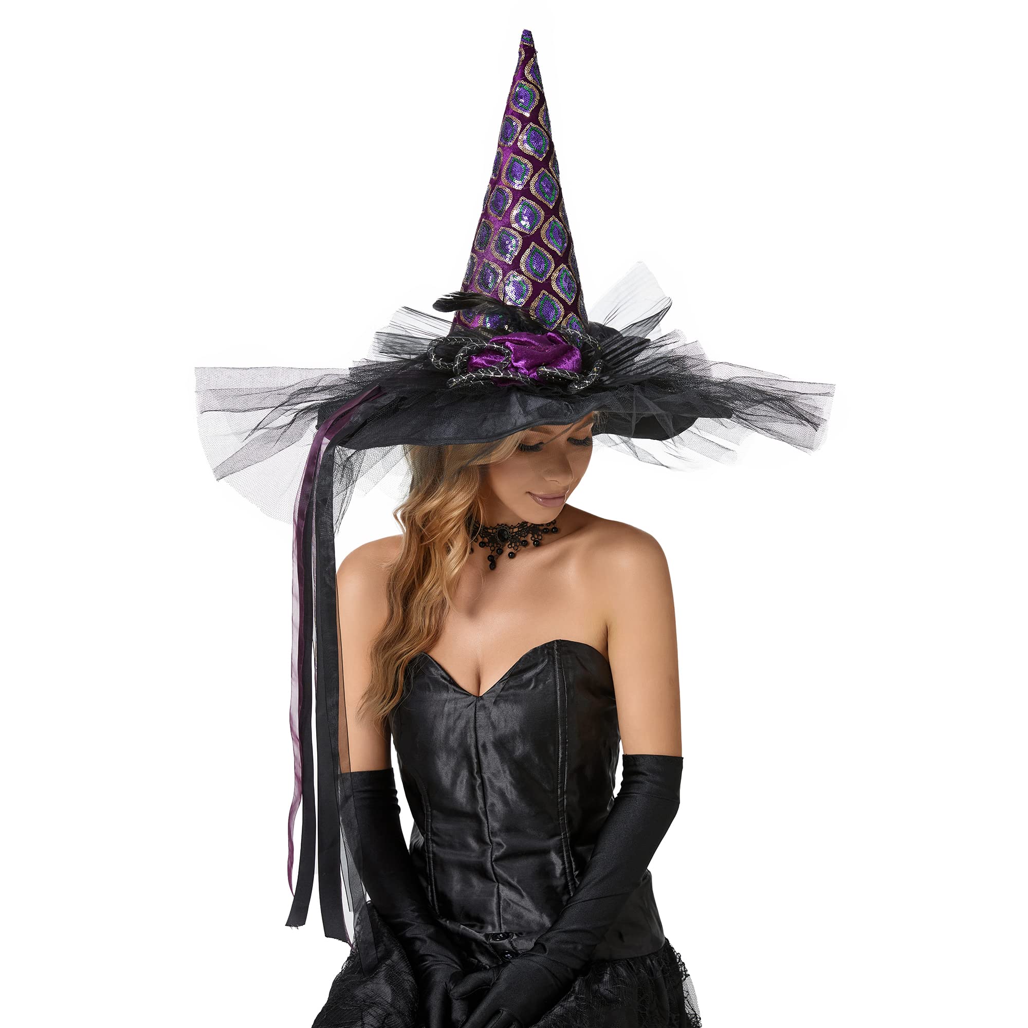 LED Light Up Witch Hat for Women - Black Halloween Steeple Top Hat with Built-in Lamp | Perfect for Halloween Parties, Cosplay & Themed Events