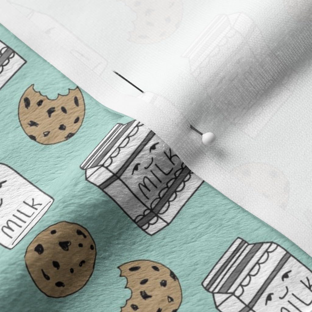 Premium Spoonflower Fabric - Milk Cookies Mint Food Themed Cute Novelty Print for Kids Nursery on Soft Minky Fabric - Fat Quarter for Sewing Baby Blankets, Quilt Backing & Plush Toys | Perfect for DIY Baby Gifts, Nursery Decor & Children's Bedroom Projects