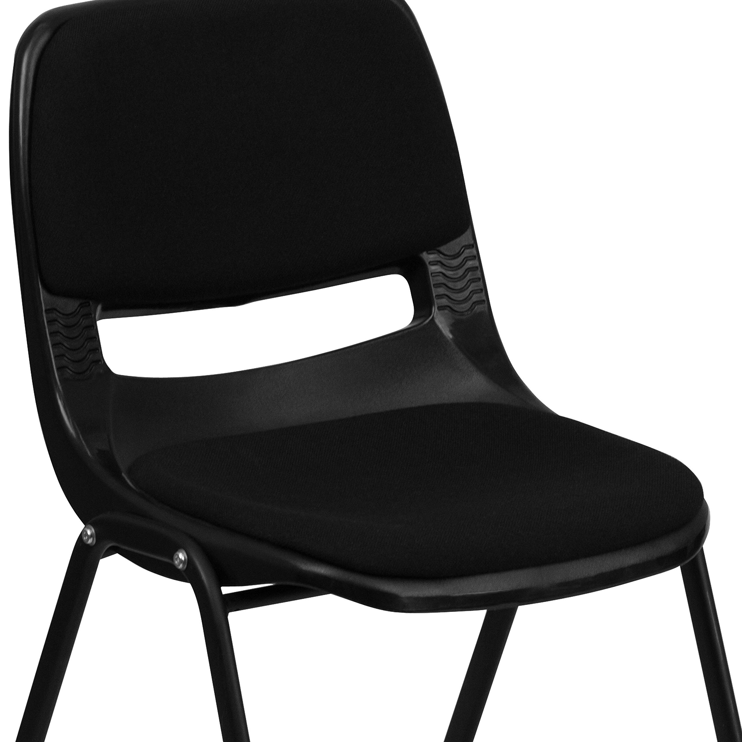 EMMA + OLIVER Black Padded Ergonomic Shell Student Stacking Chair - Comfortable Classroom Chair, Guest Chair for Home Office, School & Conference Room Use