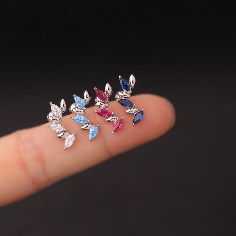 16G Cartilage Stud Earrings - Long Curved Flat Back Earrings for Women | HSPJ722 | Perfect for Daily Wear, Parties & Gifts