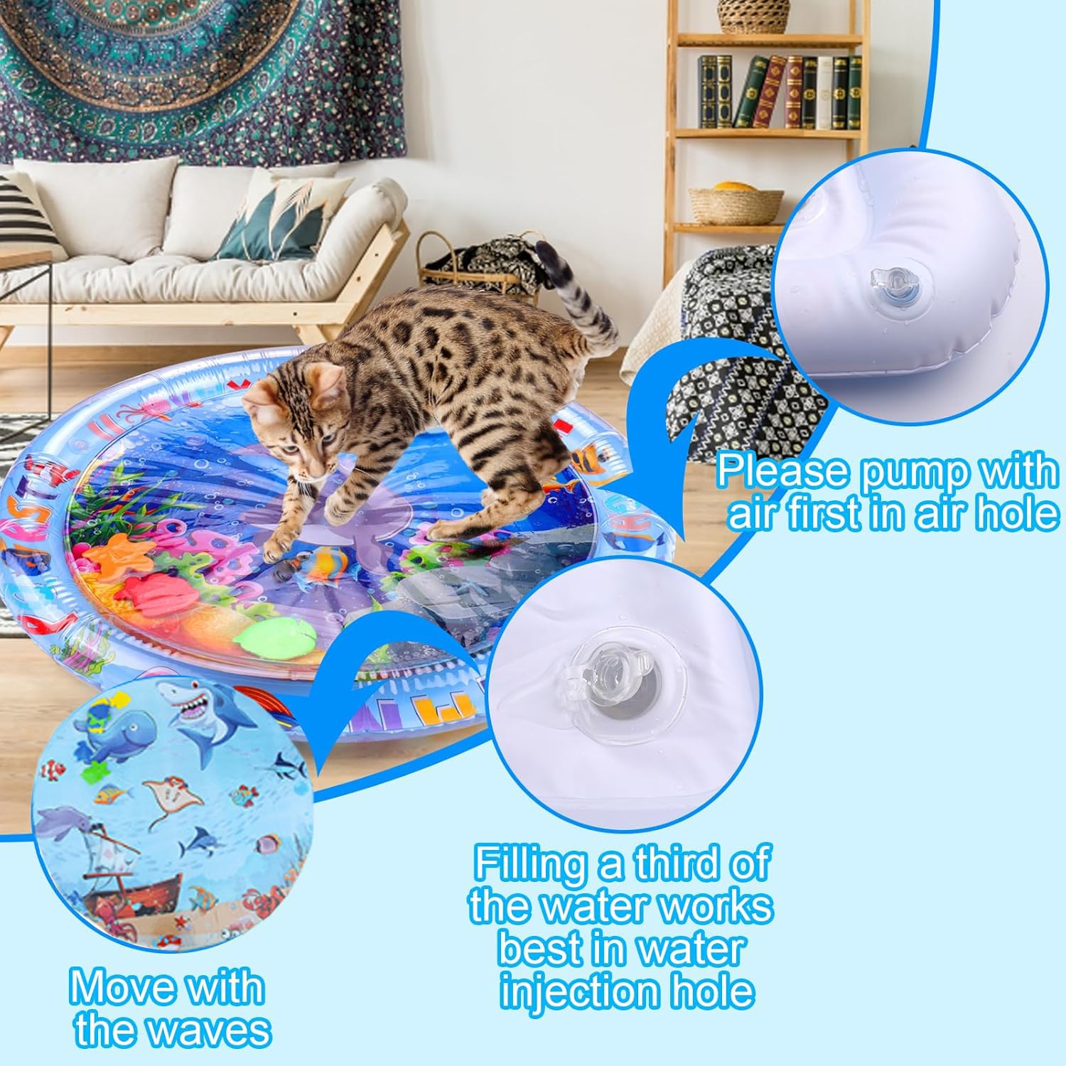 XKNEORW Thickened Unbreakable Cat Water Play Mat - Interactive Splash Toy for Cats, Durable Kicker & Self-Play Mat for Indoor Kittens | Perfect for Bath Time, Summer Cooling & Solo Playtime