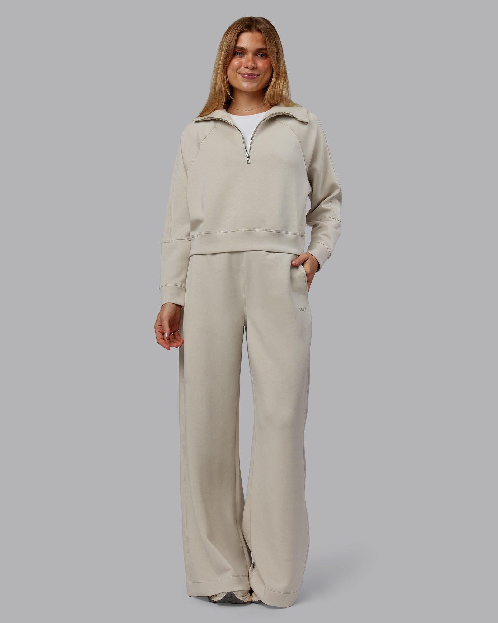Elevate SoftTouch Wide Leg Pants for Women - Comfortable High Waist Lounge Pants in Shale Beige | Perfect for Yoga, Travel & Relaxing at Home
