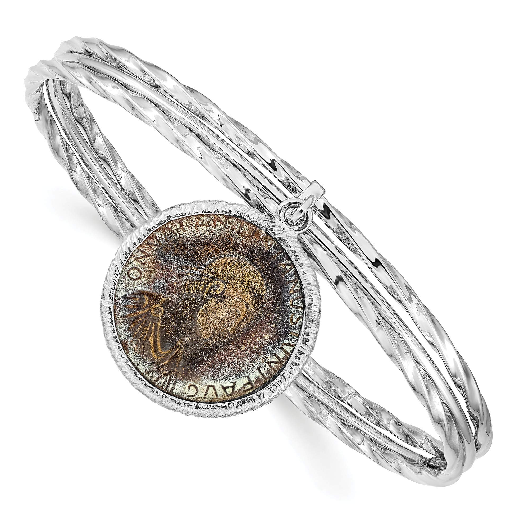 Leslie's Sterling Silver Rhodium-Plated Bronze Roman Coin Bangle - Elegant Vintage Jewelry for Women | Perfect for Parties, Weddings & Special Occasions