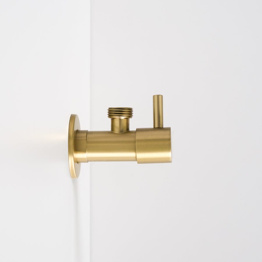 1/4 Turn Angle Valve in Brushed Brass - Durable Water Shut-Off Valve for Bathroom, Kitchen & Outdoor Faucets