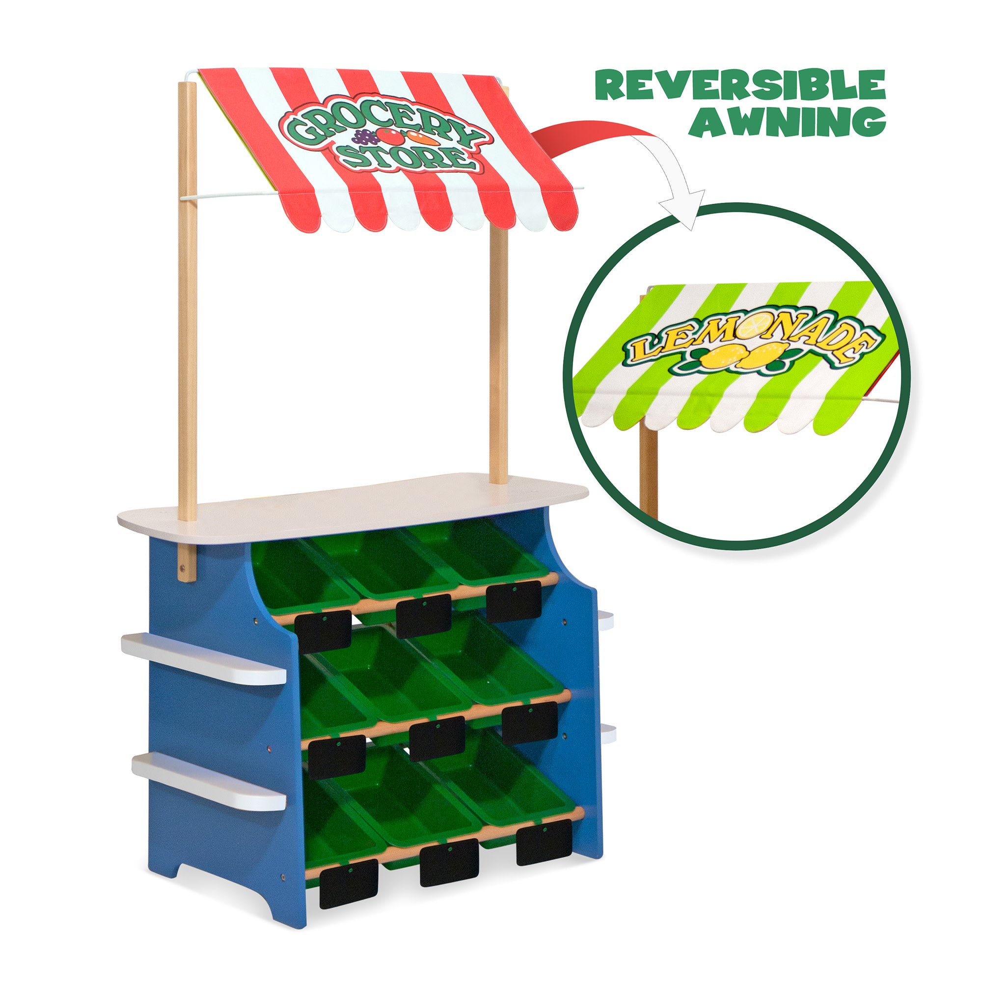 Handmade Wooden Grocery Store & Lemonade Stand - Kids Pretend Play Market Stall for Outdoor & Indoor Role Play - Perfect for Backyard, Classroom, and Playroom Fun