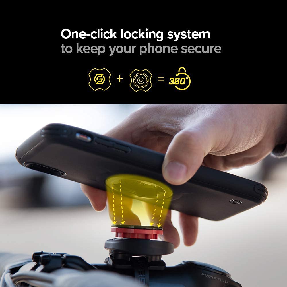 Spigen Gearlock Stem Bike Mount with Universal Adapter - Compatible with iPhone 12 Pro Max Ultra Hybrid Case (Crystal Clear) - Secure Phone Holder for Cycling, Commuting & Outdoor Adventures