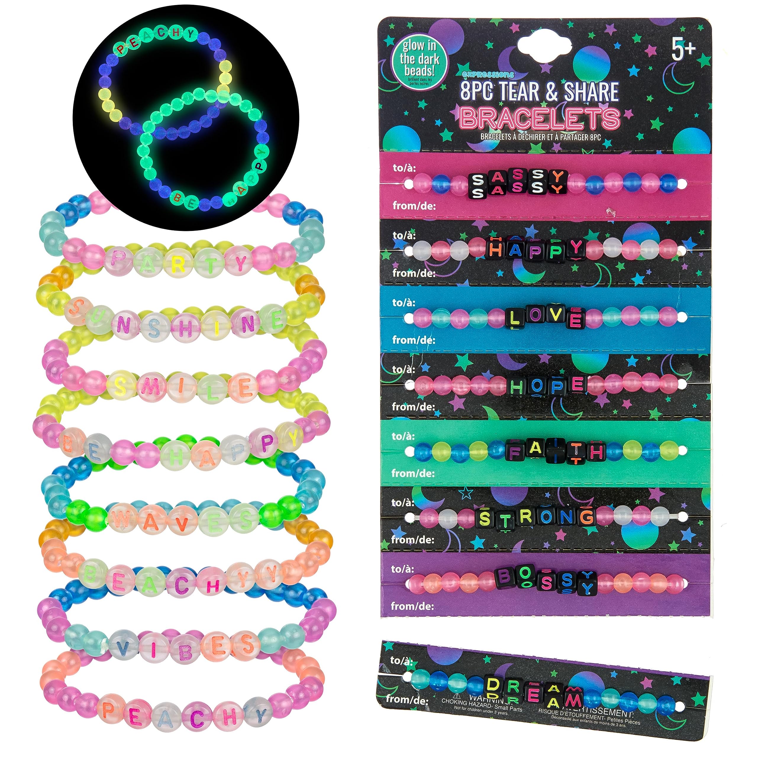 16-Piece Glow in the Dark Beaded Friendship Bracelets Set - Colorful Letter Message Bracelets for Kids & Teens - Perfect for Parties, Gifts, and Sharing with Friends