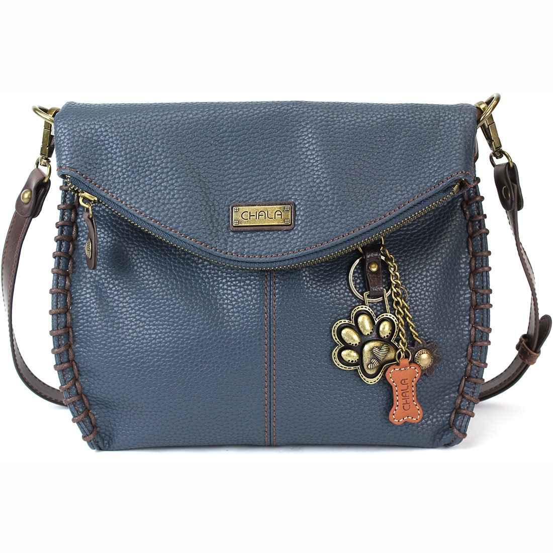 Stylish CHALA Crossbody Bag for Women - Navy & Pewter Flap Top Shoulder Handbag with Secure Zipper | Perfect for Travel, Work, and Everyday Use