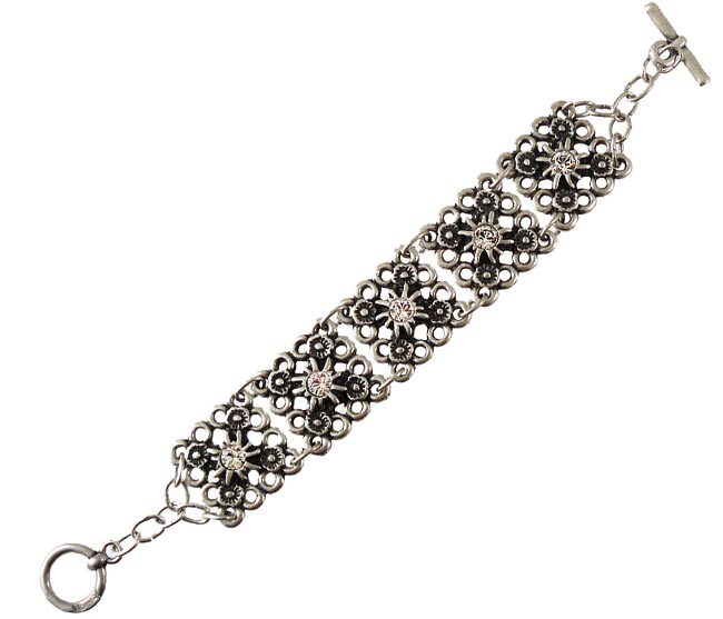 Vintage Pewter Edelweiss Link Bracelet for Women - Handmade Bohemian Jewelry - Perfect for Weddings, Anniversaries & Alpine-Themed Gifts