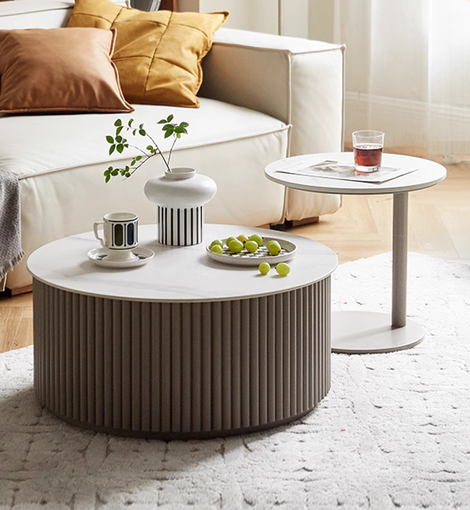 Birch Solid Wood Cream Style Rock Plate Coffee Table - Modern Scandinavian Living Room Furniture for Small Spaces, Home Decor, and Cozy Gatherings