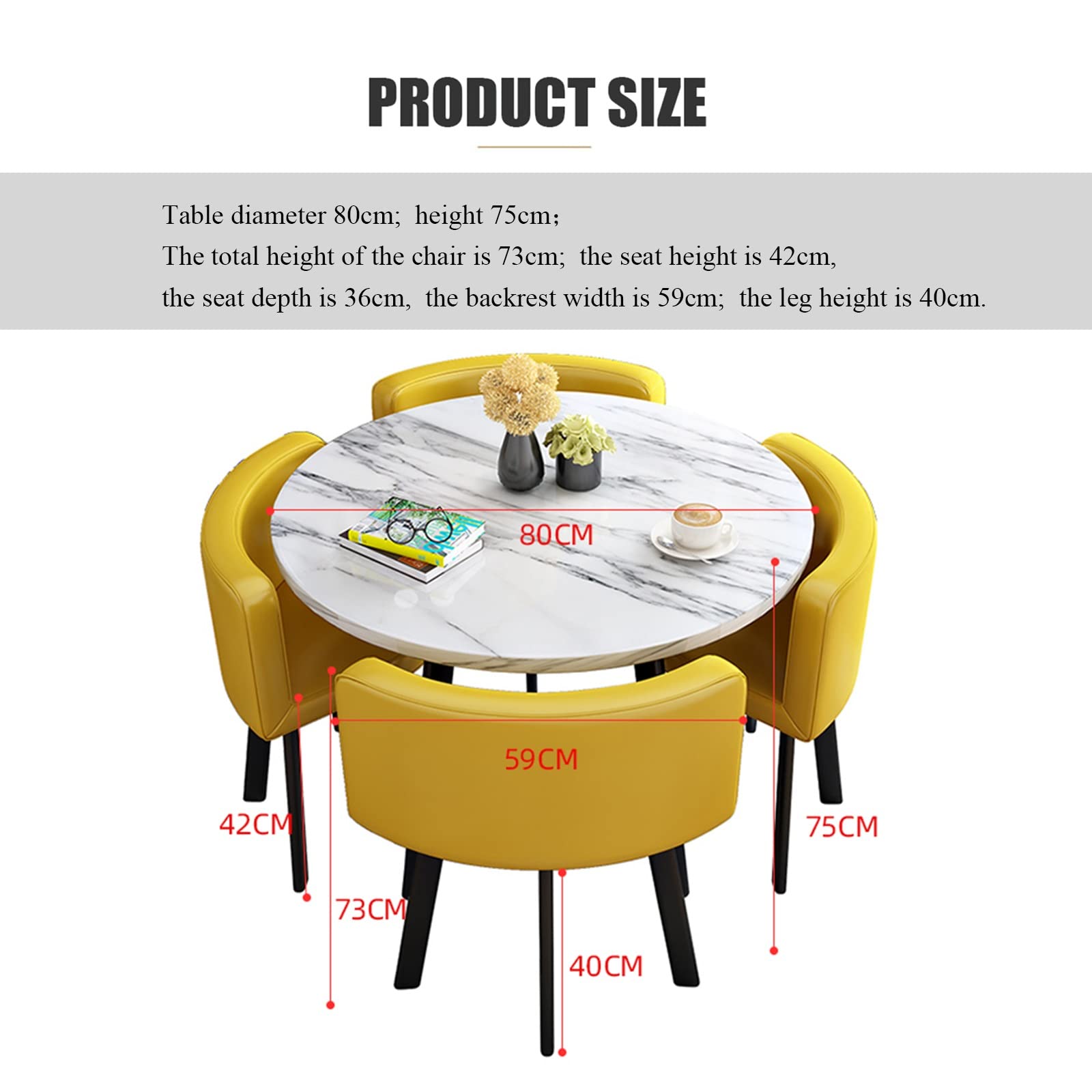 5-Piece Marble Round Conference Table with PU Backrest Chairs - Modern Office Reception & Lounge Furniture Set - Perfect for Small Meeting Rooms, Home Offices & Family Apartments