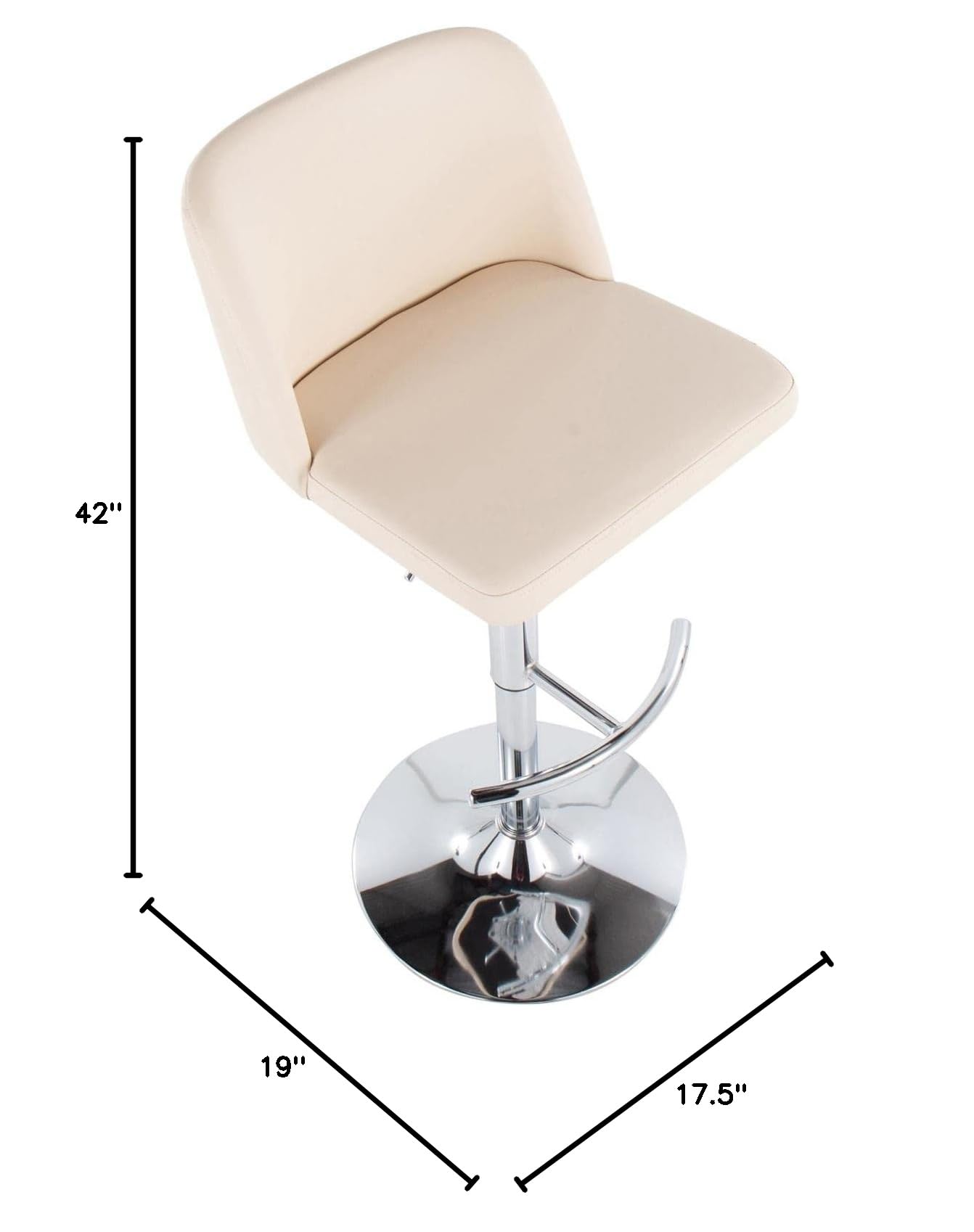 LumiSource Toriano Adjustable Swivel Bar Stool Set of 2 - Chrome Metal Frame with Cream Faux Leather Seat - Perfect for Kitchen Island, Home Bar & Dining Counter