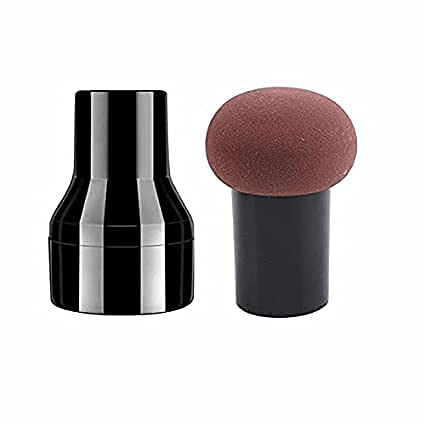 MH Collection Foundation Powder Puff - Premium Cosmetic Sponges & Mushroom Makeup Brushes - Blender Sponge Face Brush with Handle Case for Liquid, Cream, Powder (Brown) - Perfect for Professional Makeup Application & On-The-Go Touch Ups