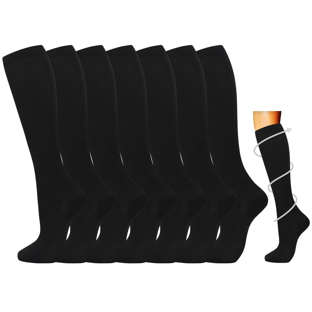 7 Pairs Compression Socks for Women & Men - 15-20 mmHg Medical & Athletic Support Socks for Running, Travel, Nurses - Perfect for Sports, Long Flights & Work Shifts