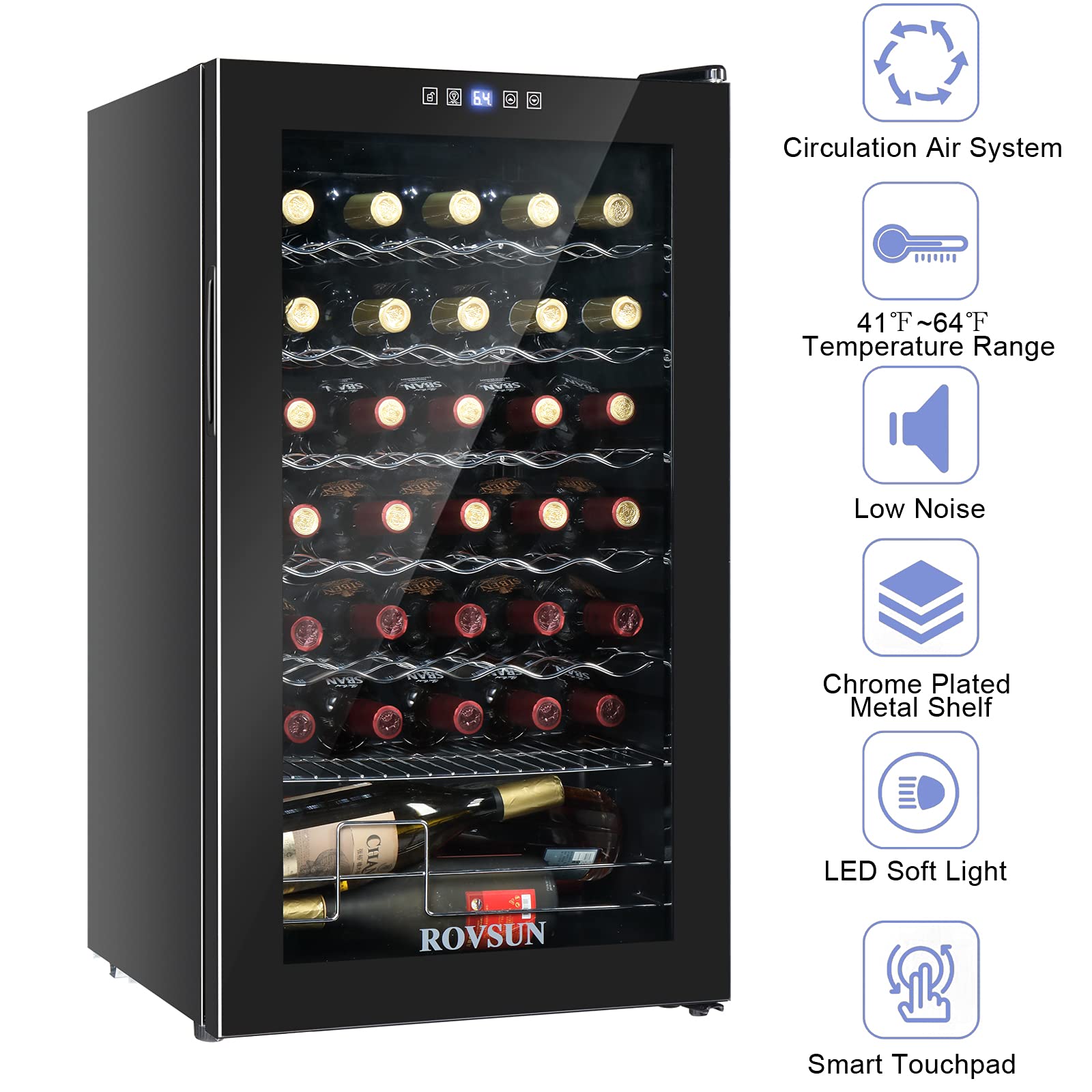ROVSUN 34 Bottle Wine Cooler Refrigerator - Freestanding Compressor Wine Chiller with Digital Temperature Control & Double-Layer Glass Door - Perfect for Red Wine, White Wine, Champagne, and Beer Storage - Ideal for Home Bars, Restaurants, and Entertaining Guests