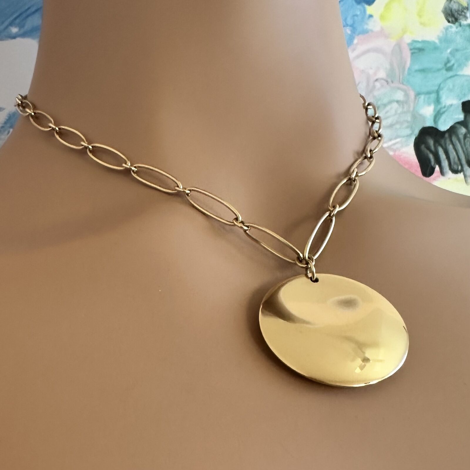 Authentic Tiffany & Co Peretti 18k Yellow Gold 30mm Disc Pendant Necklace - Elegant Jewelry Gift for Women, Perfect for Weddings, Anniversaries & Special Occasions