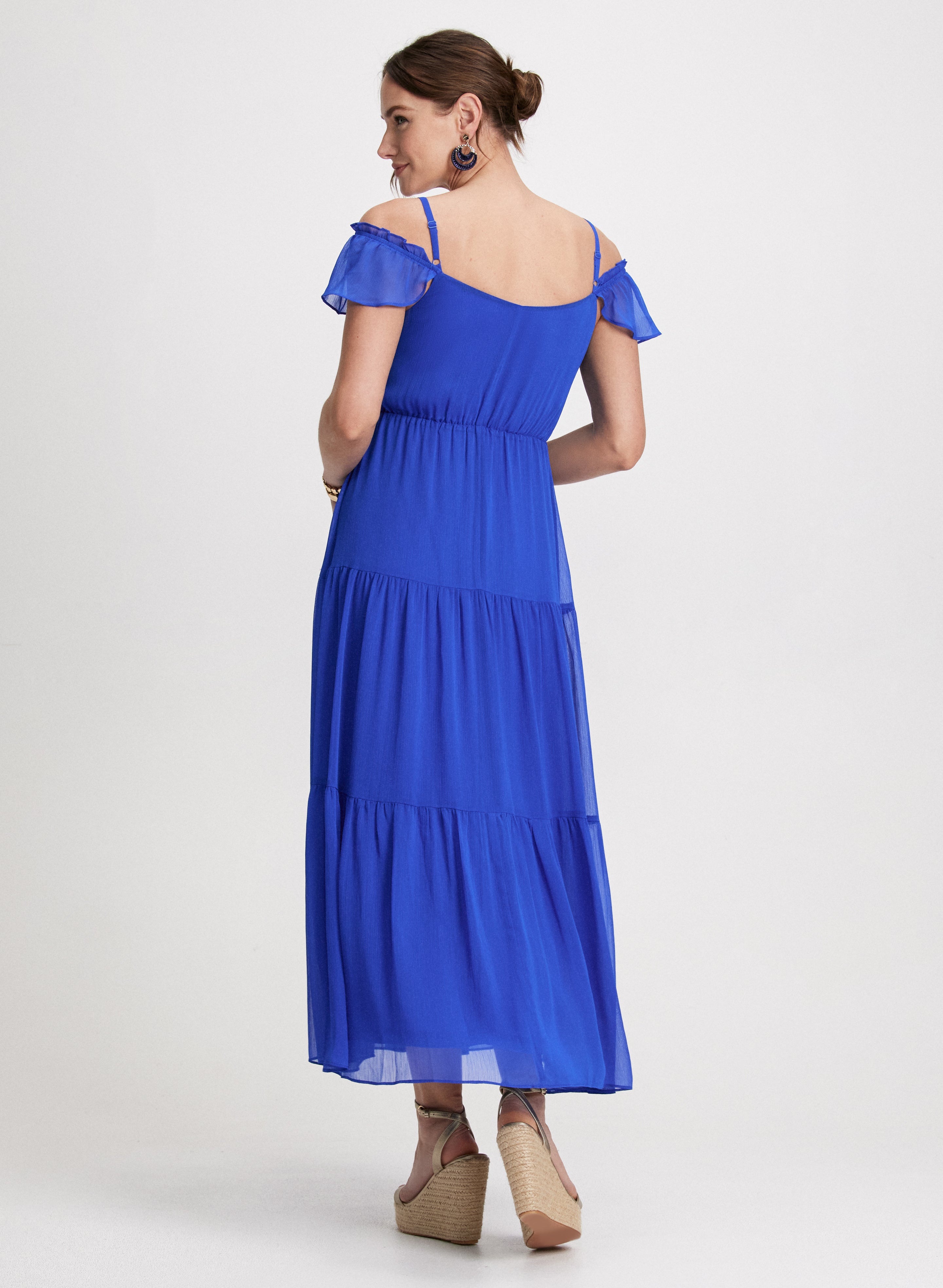 Elegant Cold Shoulder Tiered Dress for Women - Flowy Summer Party & Wedding Guest Outfit