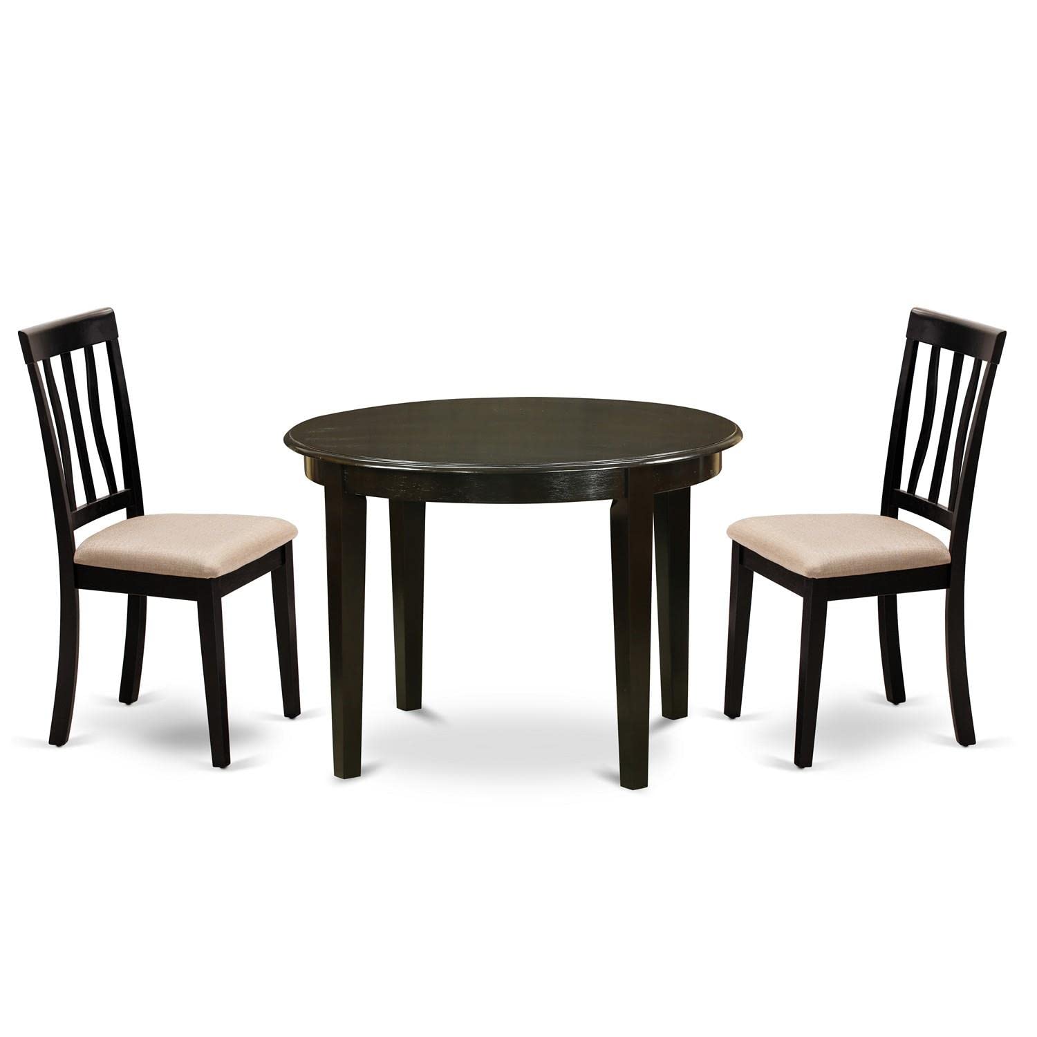East West Furniture BOAN3-CAP-C 3-Piece Small Space Kitchen Table Set with Round Dining Table & 2 Linen Fabric Chairs, 42x42 Inch, Cappuccino - Perfect for Apartments, Breakfast Nooks & Cozy Dining Areas
