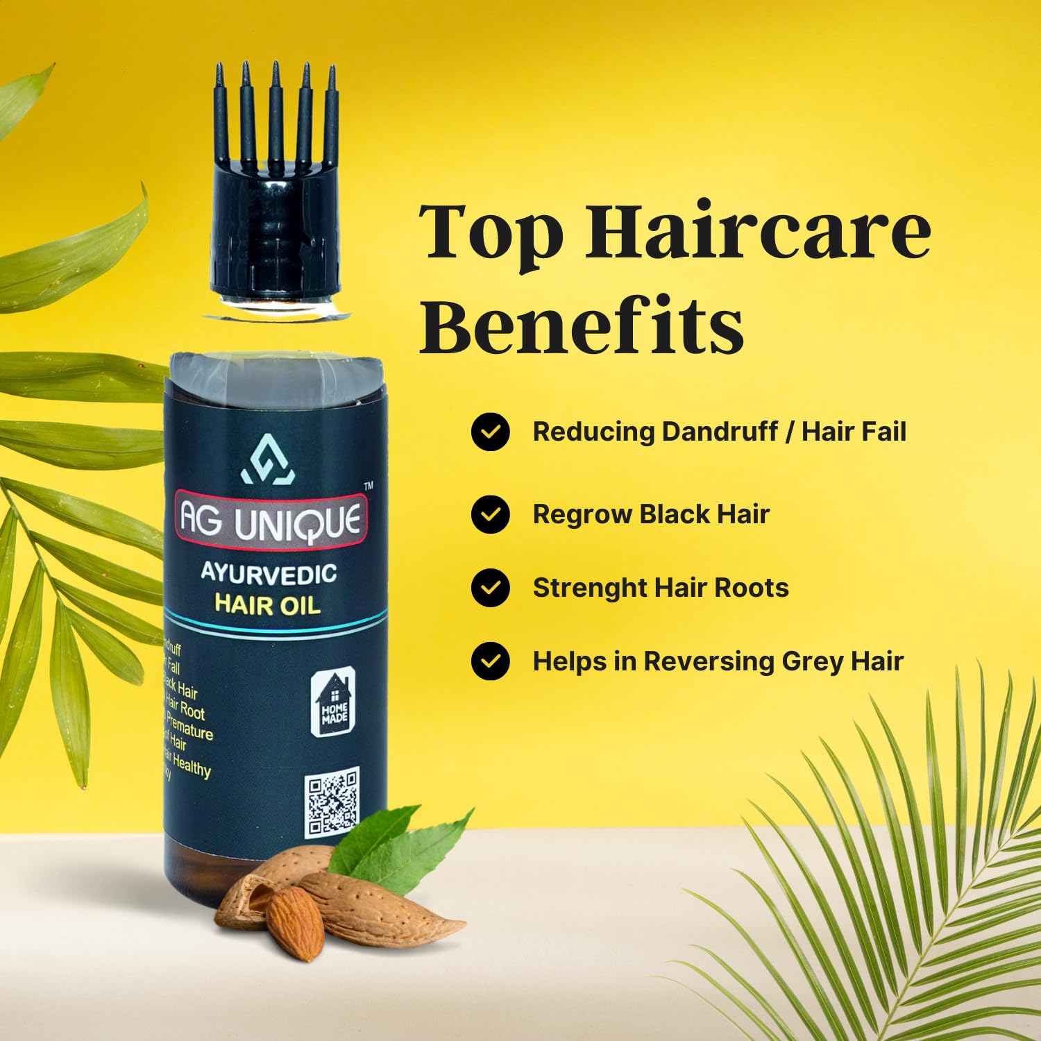 AG UNIQUE Ayurvedic Hair Oil for Hair Growth & Strength - Natural Herbal Blend for Healthy Scalp & Thicker Hair - 100ml Bottle for Men & Women - Perfect for Daily Hair Care & Scalp Massage