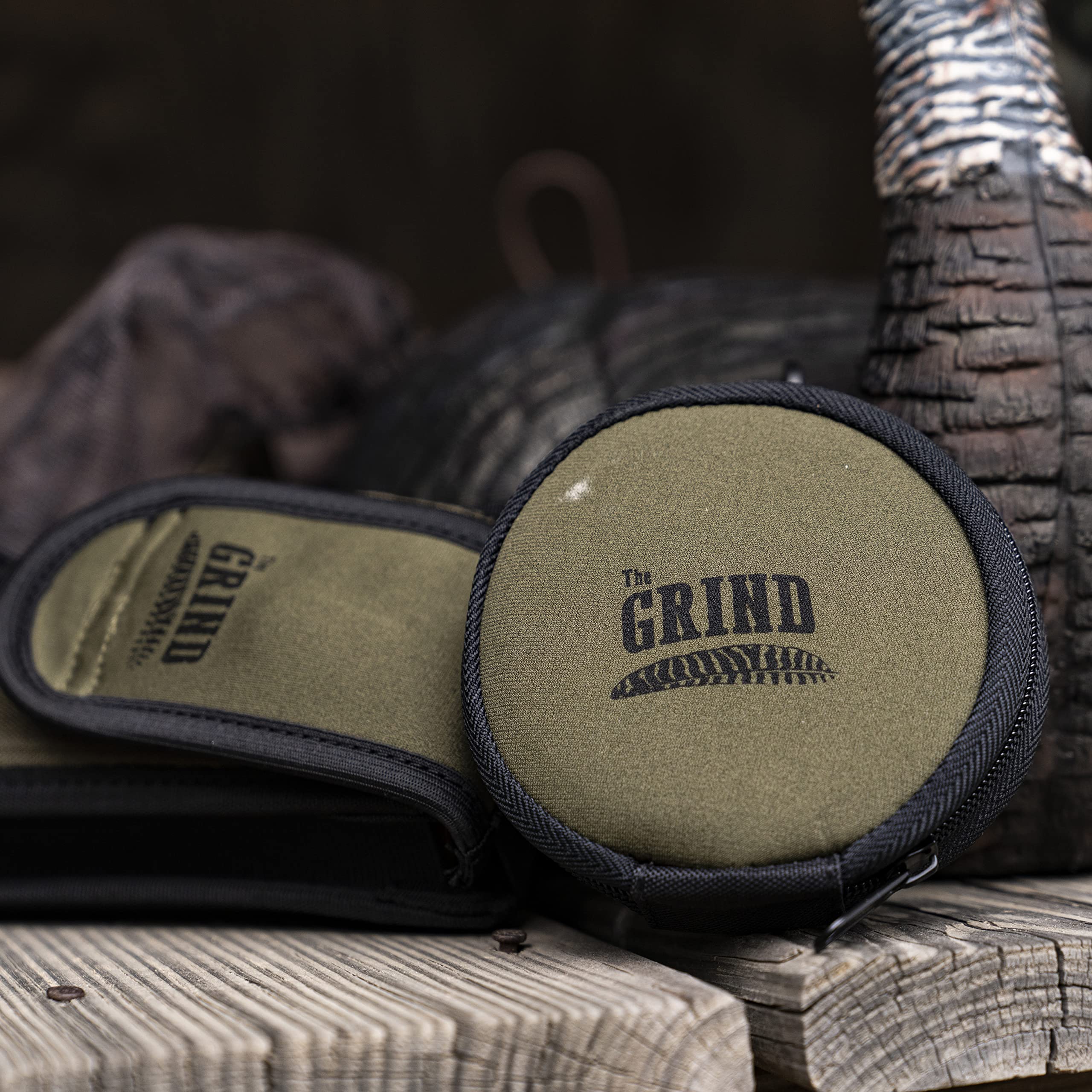 Premium Turkey Box Call Holder - THE GRIND Deluxe Pot Call Concealer for Hunting Accessories | Multiple Style Options (Olive Drab) | Ideal for Field Hunting & Turkey Calling Setup