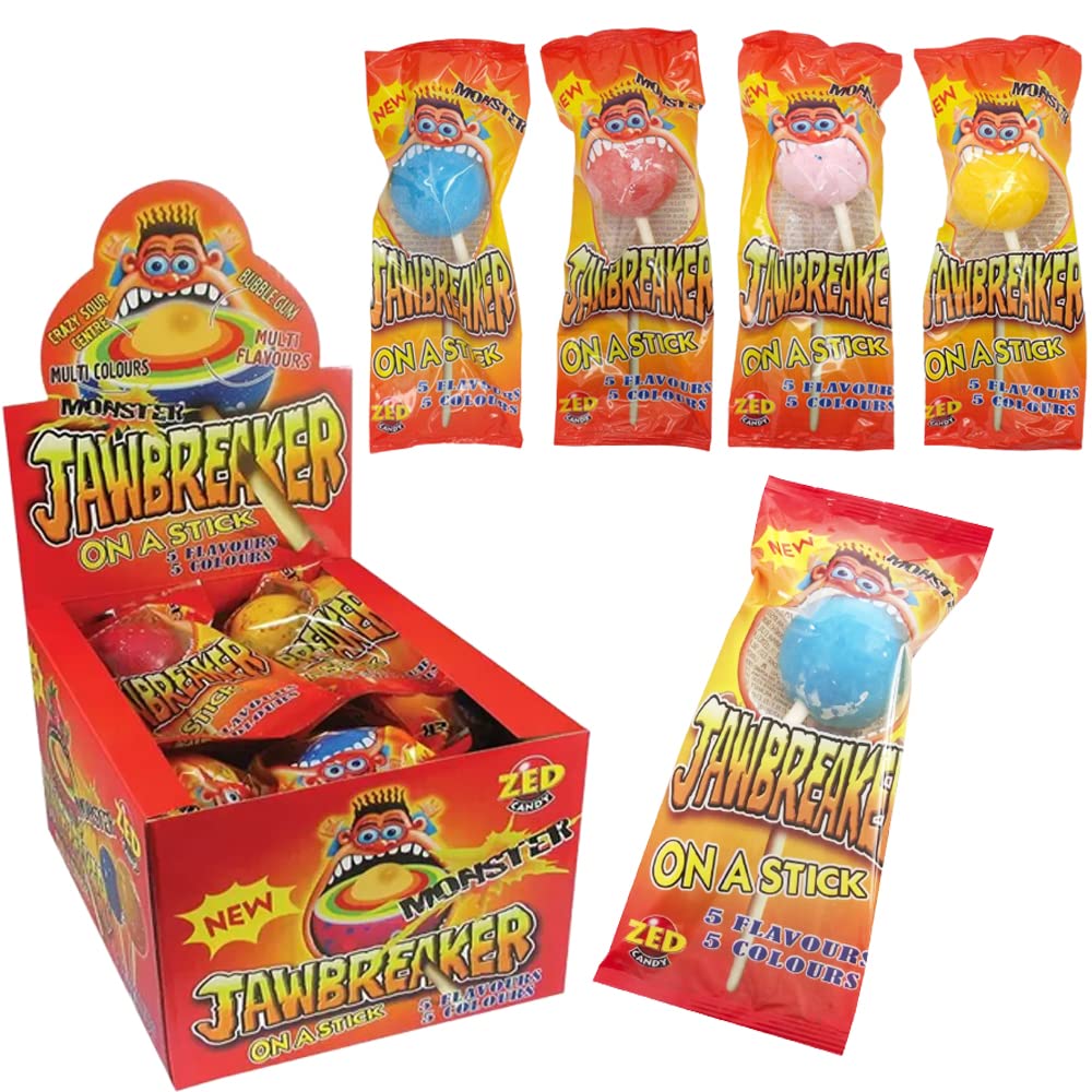 Monster Jawbreaker Lollipops - 18 Count Bulk Candy for Parties, Halloween Treats & Gifts - Long-Lasting Hard Candy for Kids & Adults