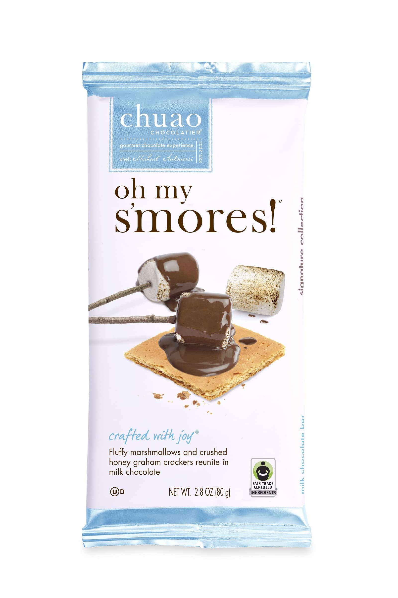 Chuao Chocolatier Oh My S'mores Gourmet Milk Chocolate Bars - 10 Pack | Artisan European Chocolate, No Preservatives | Perfect for Gift Baskets, Christmas, Valentine's Day, Birthday Gifts for Women & Men | Enjoy at Campfires, Parties & Cozy Nights