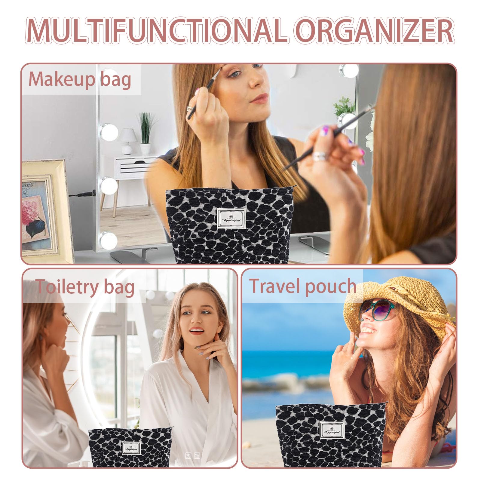 Leopard Print Makeup Bag - Large Capacity Canvas Cosmetic Organizer with Zipper for Purse, Travel & Toiletry | Cute Aesthetic Accessories for Women | Perfect for Daily Use, Vacation & Gift Giving