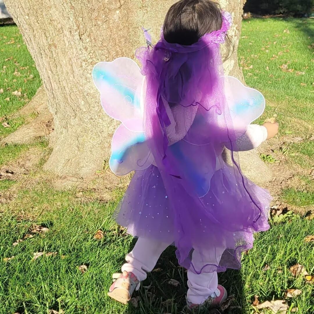 WILDPARTY Fairy Costume Set for Girls Age 3-8 - Butterfly Wings, Tutu Skirt, Hair Clips, Magic Wand & Headband - Perfect for Halloween, Dress-Up Parties & Fairy Themed Events