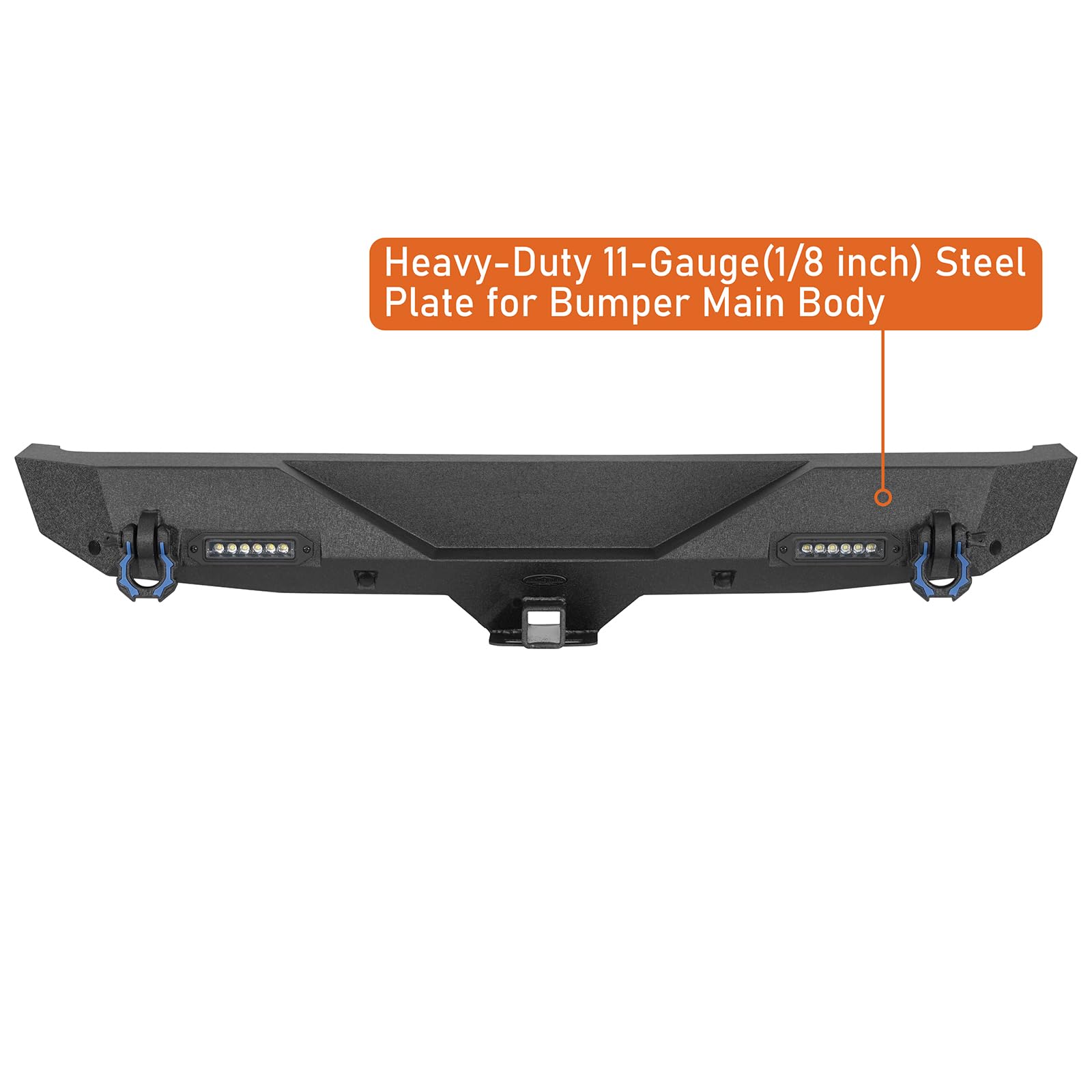Heavy Duty u-Box Rear Bumper with Hitch Receiver & 2x LED Floodlights for Jeep Wrangler JL & JLU (2018-2025) - Off-Road Protection & Towing Accessory for Adventure & Trail Riding