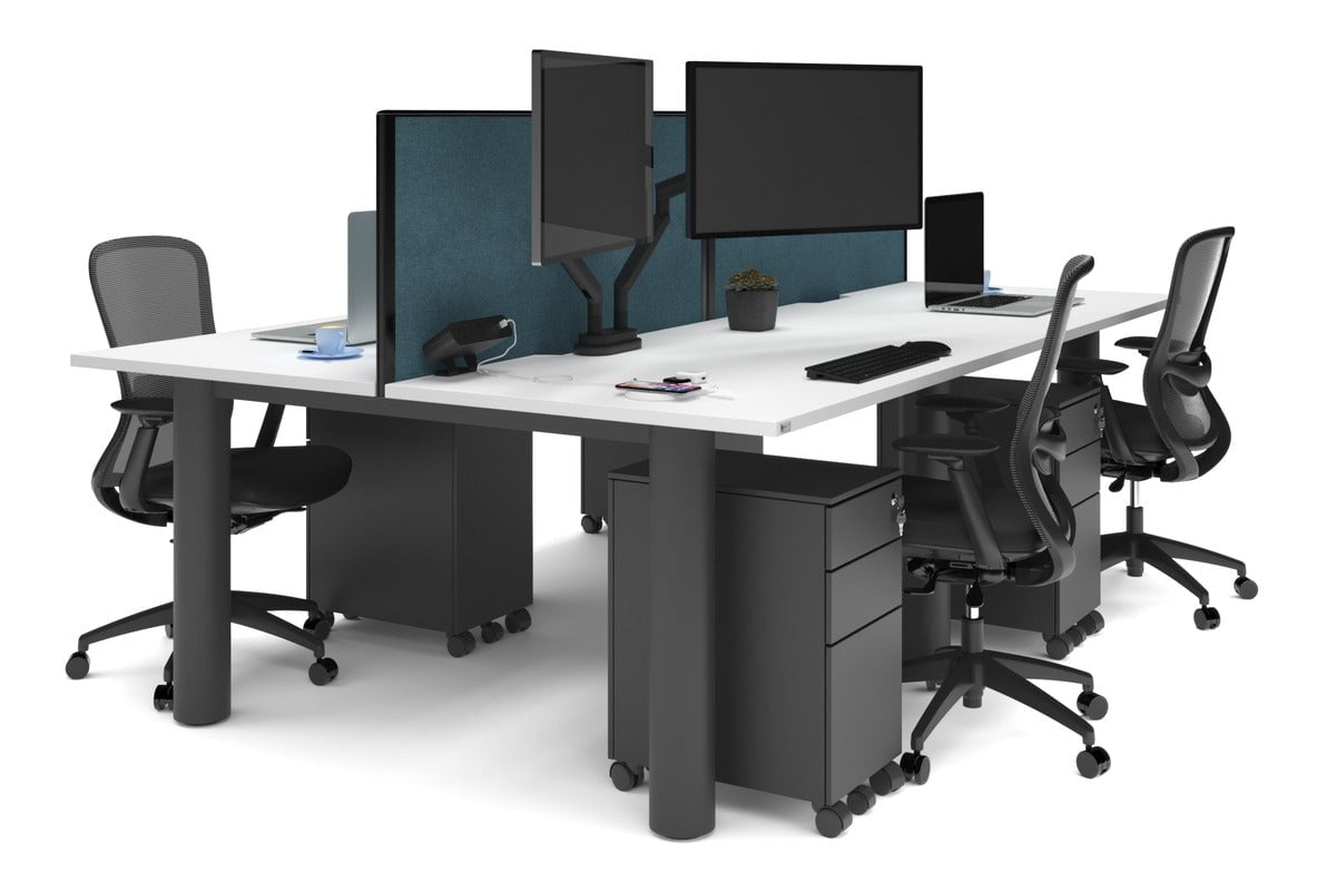 4-Person Office Workstation with Quadro Cylinder Legs - 1200L x 800W Desk with Cable Management Scallop for Modern Workspaces & Collaborative Office Environments