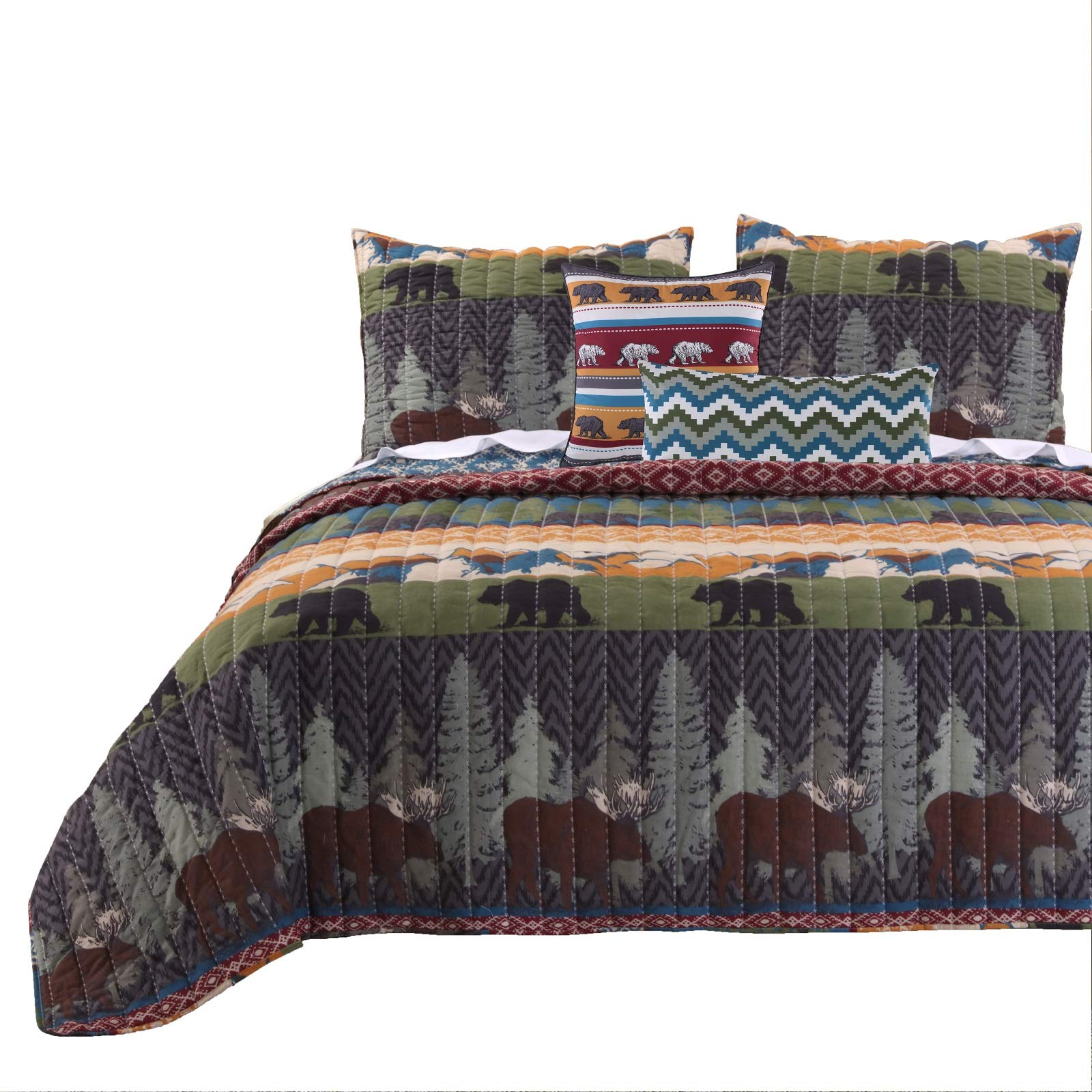 Greenland Home Black Bear Lodge 4-Piece Twin Quilt Set with 2 Pillow Shams - Cozy Cabin Bedding for Kids & Adults - Perfect for Lodge, Camping & Rustic Bedroom Decor
