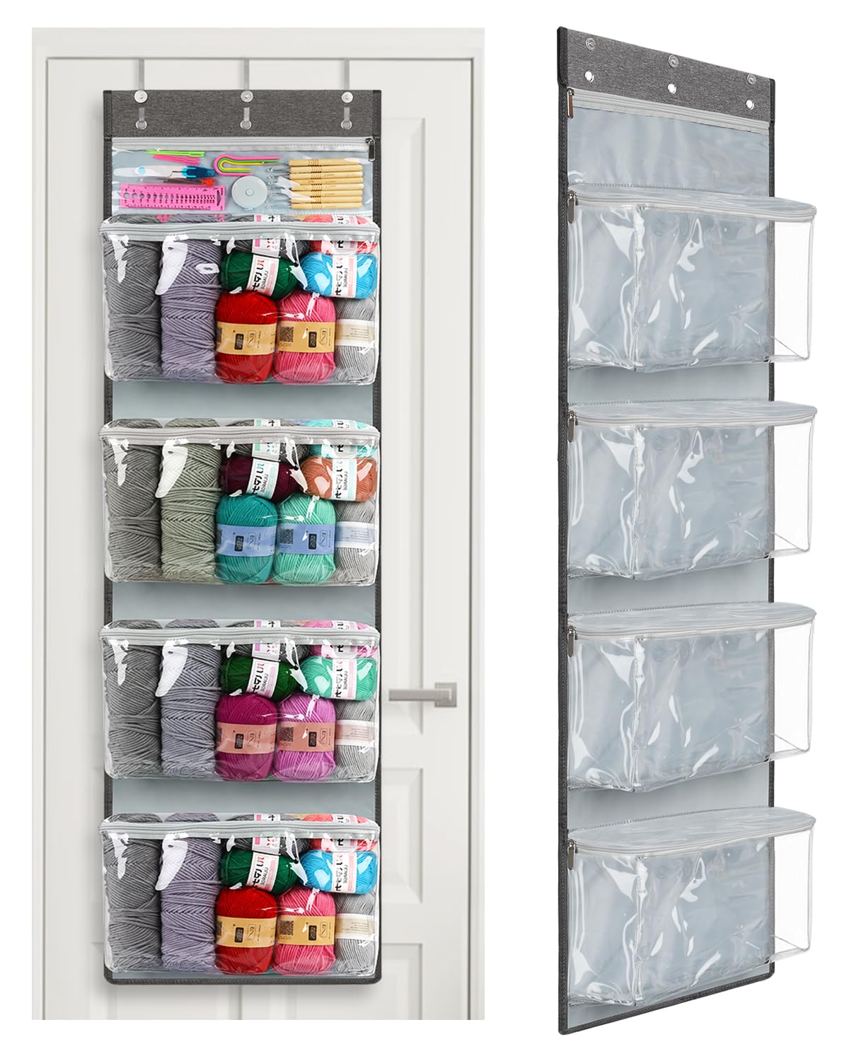 Katech Large Hanging Yarn Storage Organizer with 5 Zipper Pockets - Perfect for Knitting, Crochet & Craft Supplies - Ideal for Yarn Balls, Crochet Hooks & Needles - Space-Saving Wall or Closet Storage Solution for Craft Rooms & Small Spaces