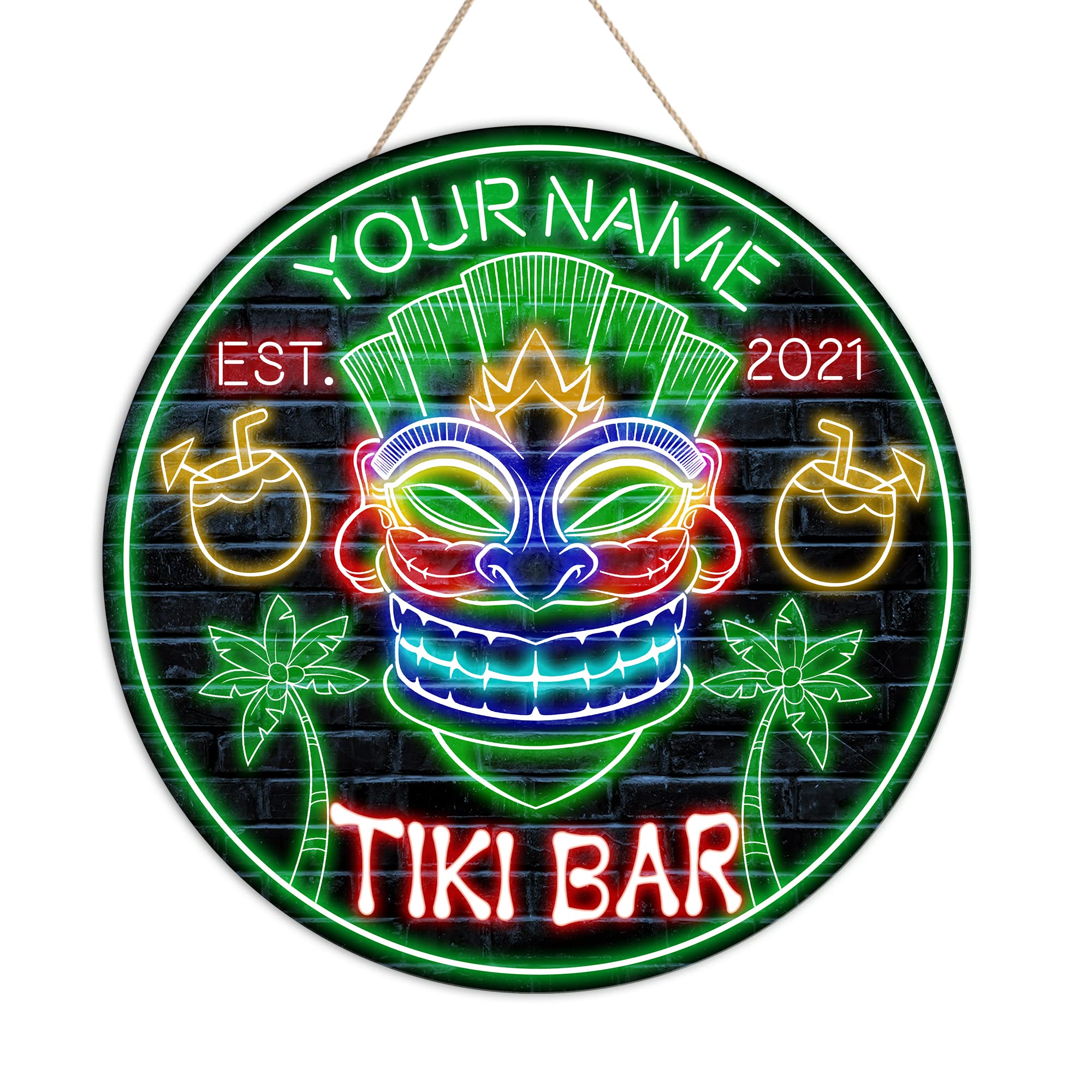 Custom All Over Printed Pool Tiki Bar Sign - Personalized Name & Year Wooden Hanger - 12×12 Inches Aloha Decor for Beach Parties, Luau Events & Tropical Home Decor