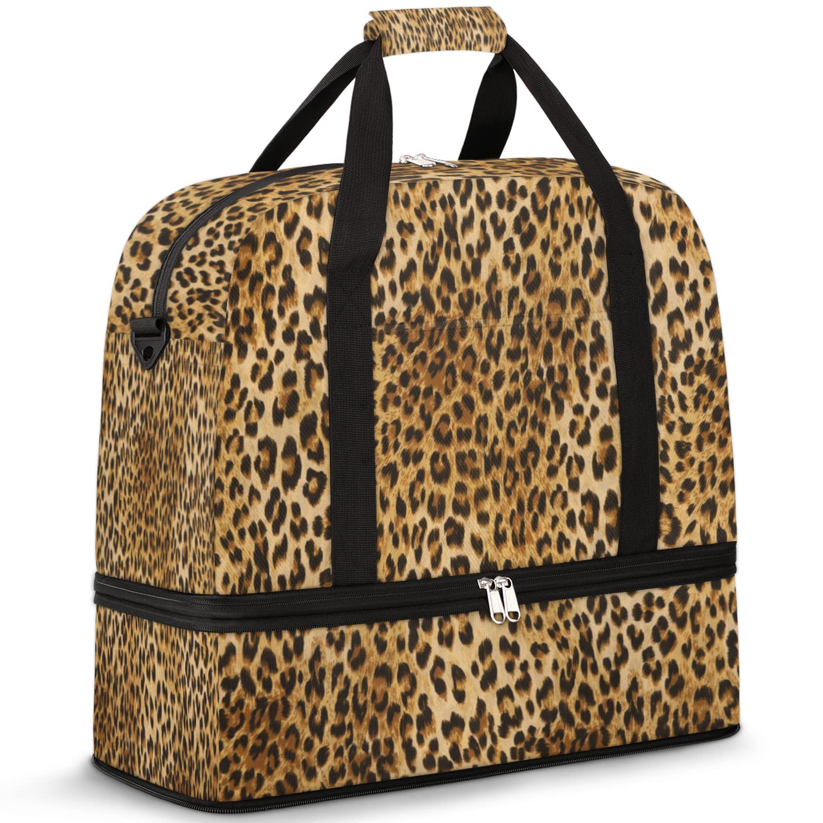 Waterproof Gym Bag with Wet Pocket & Shoe Compartment - Leopard Print Large Duffel Bag for Travel & Sports | Overnight Weekender Bag for Women & Men | Perfect for Gym, Workout, Travel & Weekend Getaways