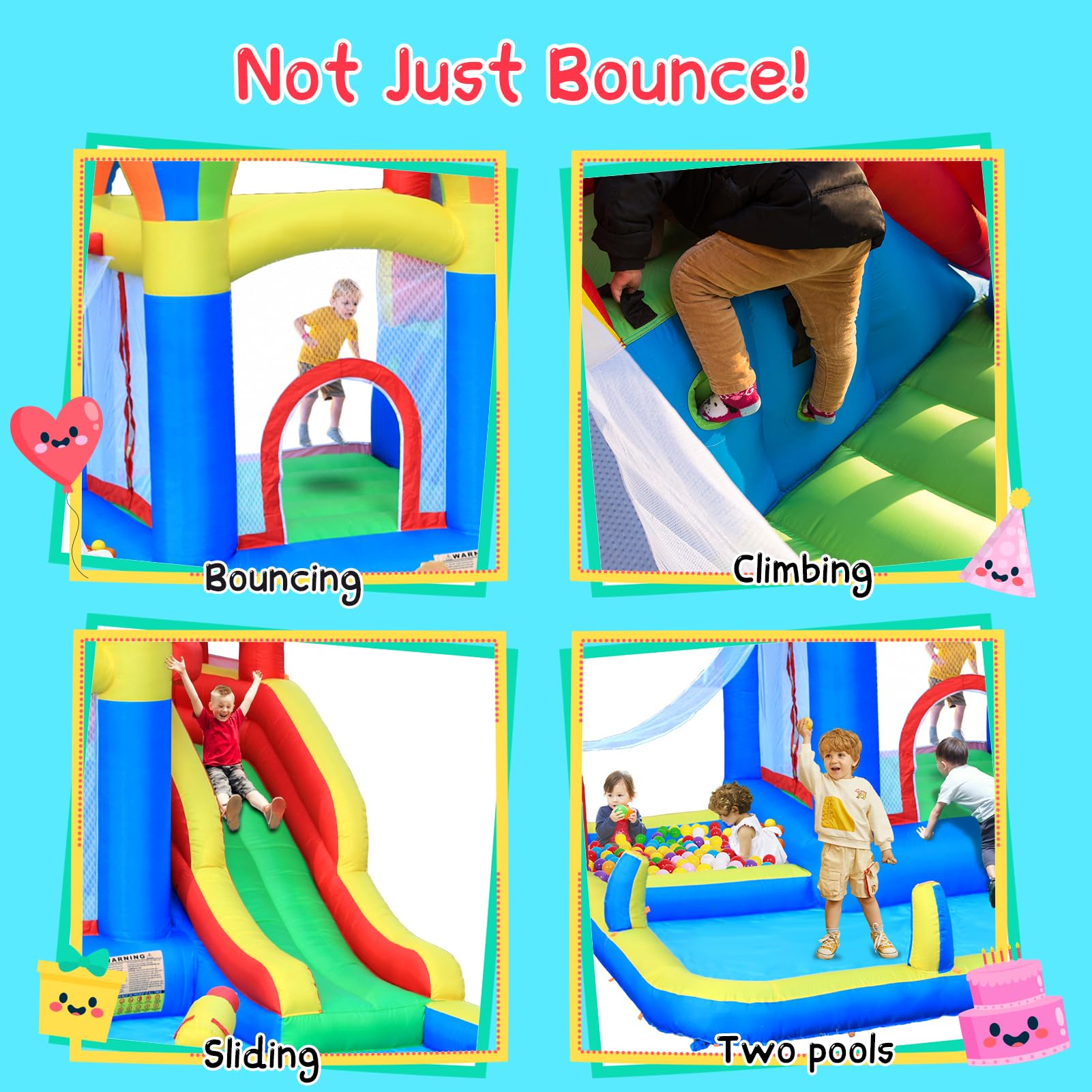 Baralir Inflatable Bounce House with Water Slide - Kids Outdoor Water Play Center with 4 Sprinklers & 2 Splash Pools, Fits 5 Children | Perfect for Backyard Parties, Summer Fun, Birthday Celebrations & Family Outdoor Activities