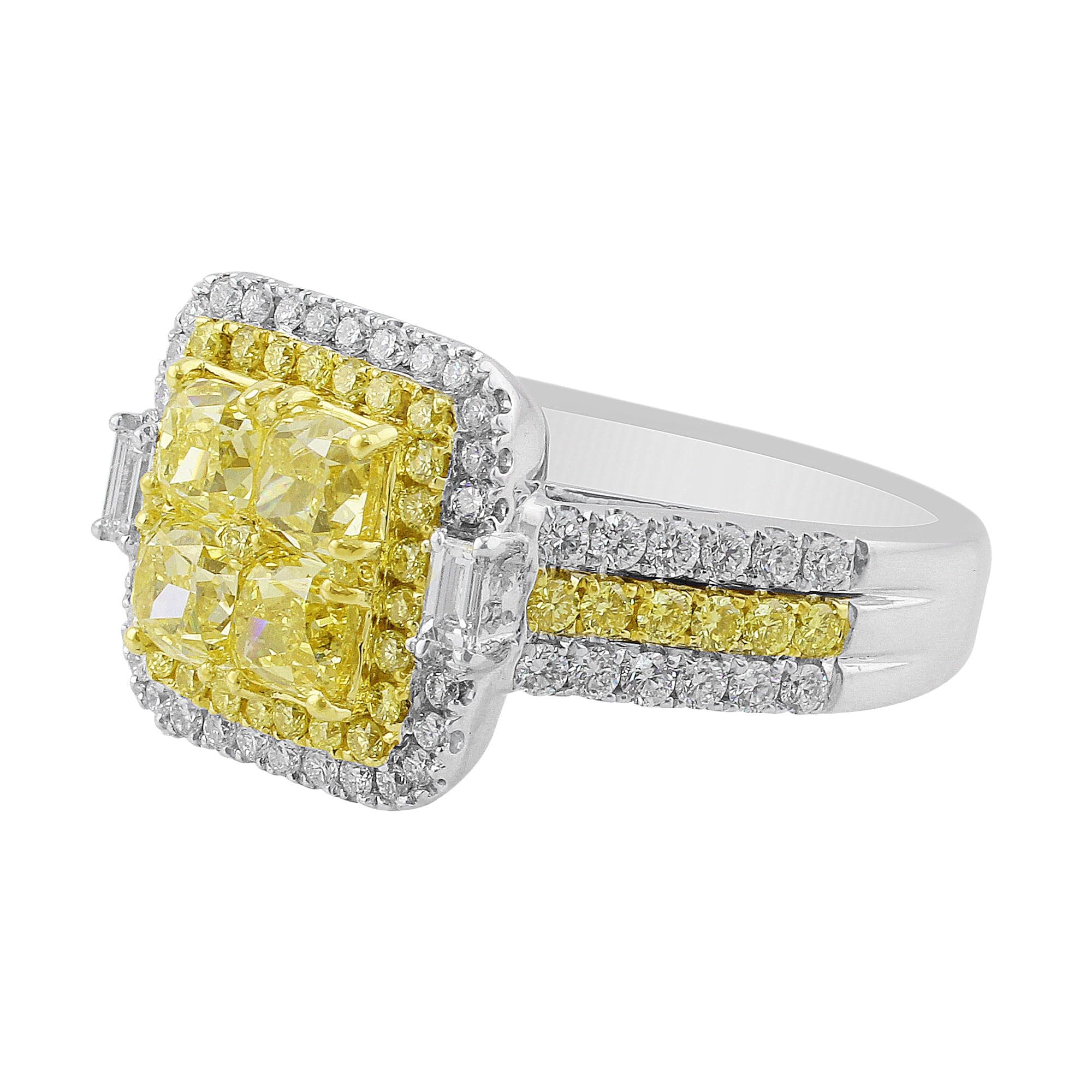 18K White & Yellow Gold Square Diamond Ring with Yellow & White Accent - Perfect for Engagement, Wedding & Anniversary Gifts