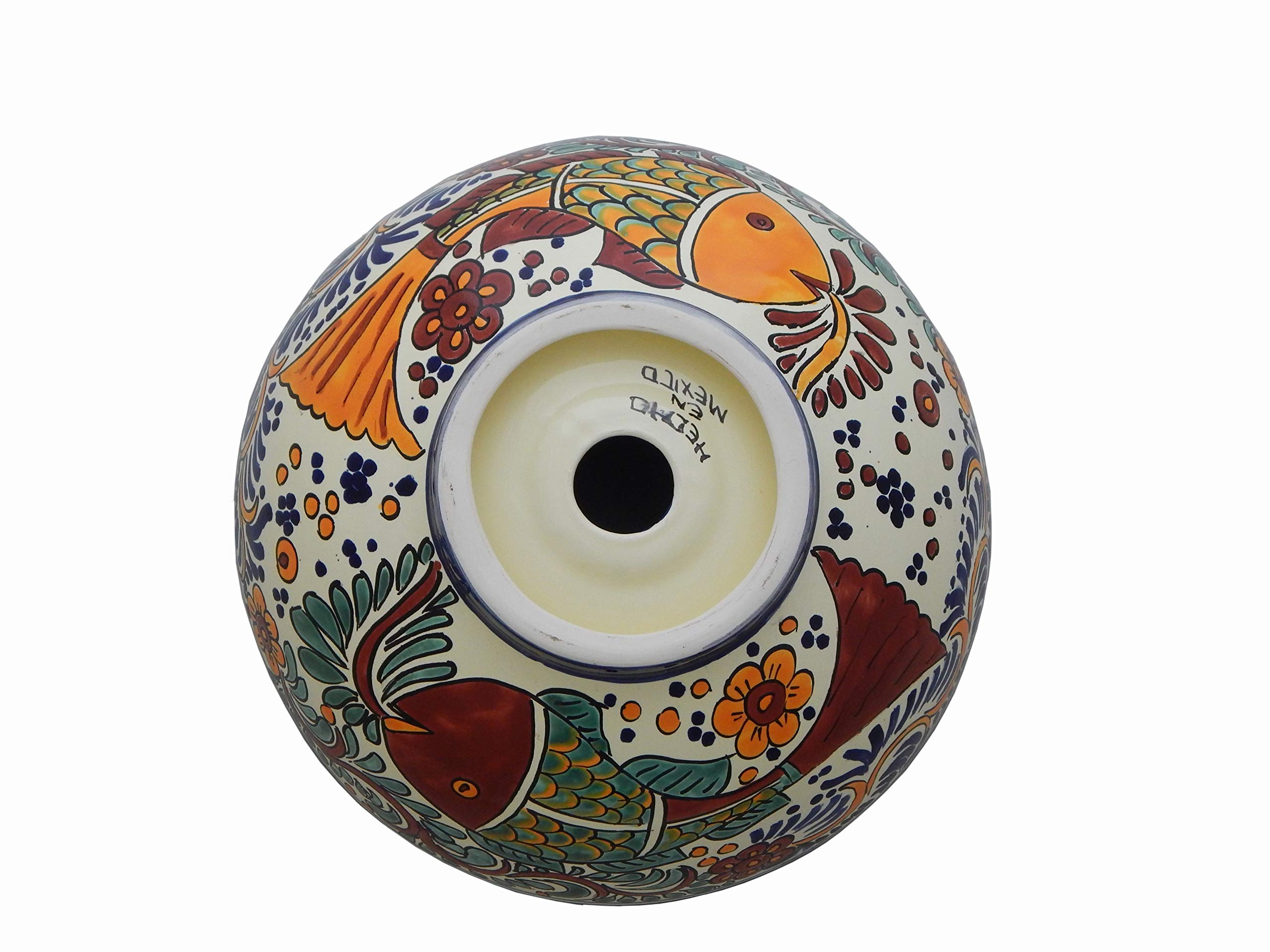 Authentic Mexican Ceramic Vessel Sink - Handcrafted Fish Design Bathroom Bowl #26 | Perfect for Farmhouse, Coastal & Boho Decor