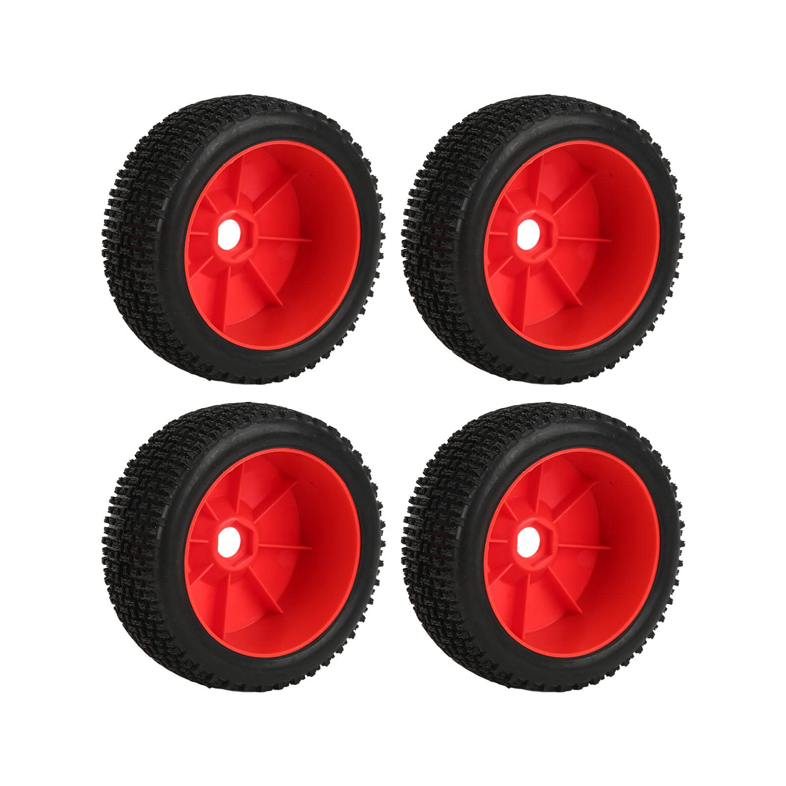 SPYMINNPOO 112mm RC Wheels - 4 Pack Sealed Rubber Tires with Plastic Rims for 1/8 & 1/10 Scale RC Short Course Trucks & Cars (Red) - Perfect for Off-Road Racing, Crawling & Bashing on Dirt, Sand & Gravel Terrains