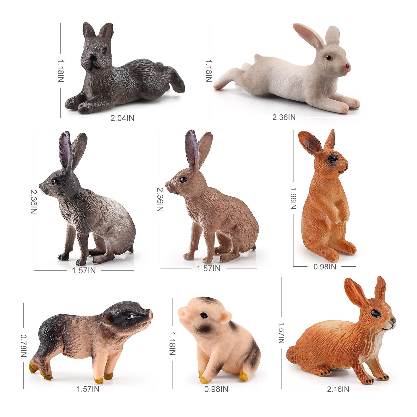 LC JoyCre Bunny & Piggy Figurines Set - 8PCS Farm Animal Cake Toppers for Kids Birthday Party Decorations, Baby Shower, Easter Celebration & Toddler Playtime