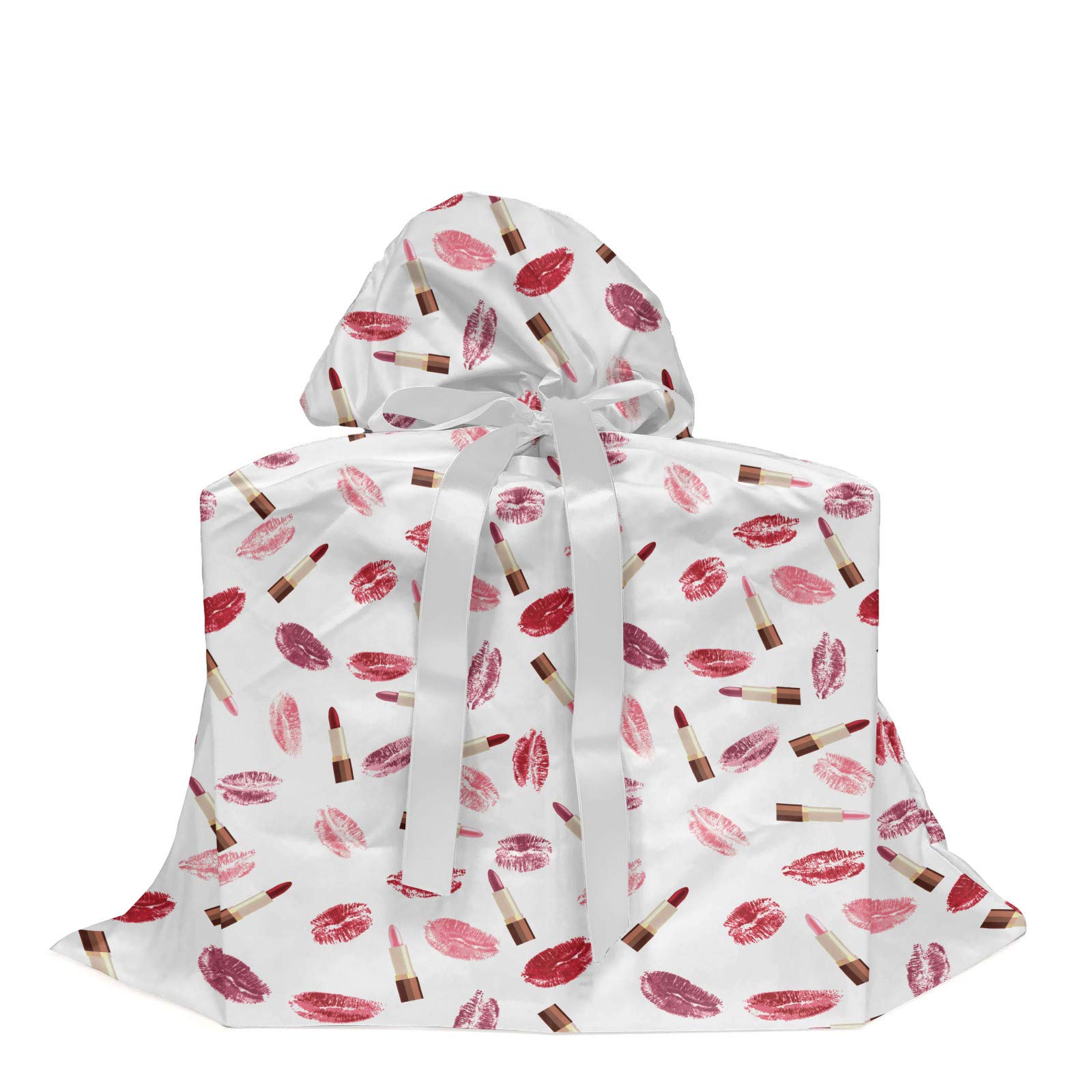 Ambesonne Cosmetics Gift Bag - Pink & Burgundy Lipstick Pattern for Parties & Birthdays