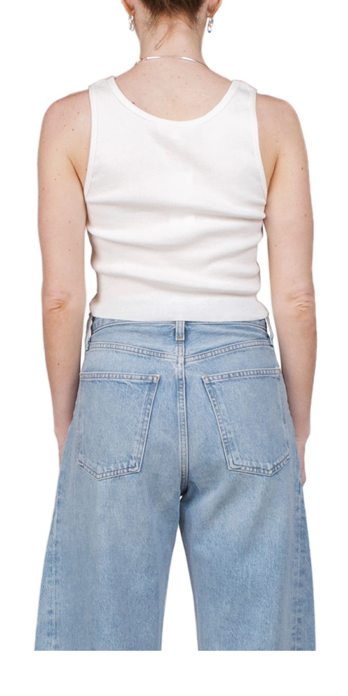 Cropped Scoop Neck Tank Top in Ivory - Women's Casual Summer T-Shirt for Beach, Yoga & Everyday Wear