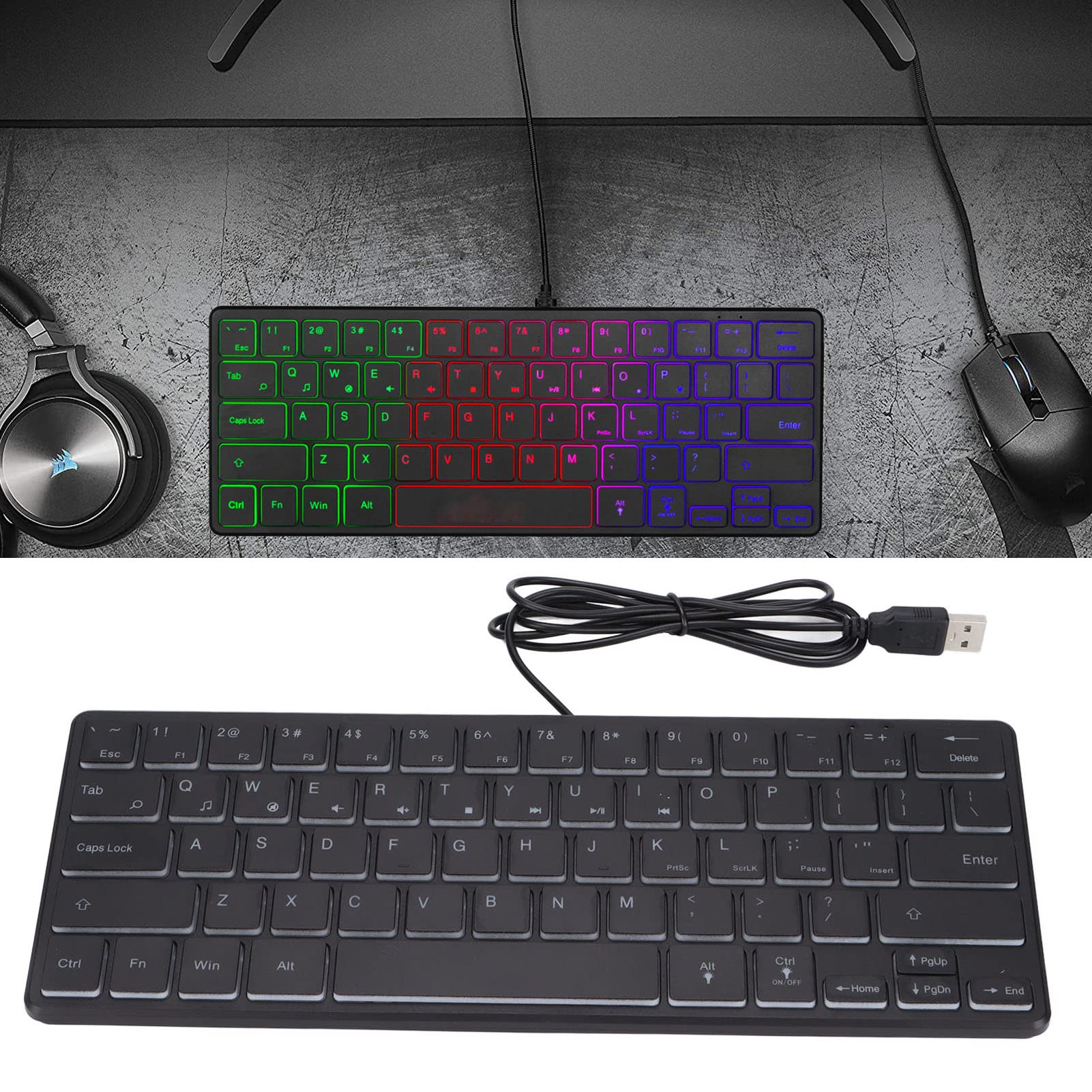 64-Key Wired Mini Gaming Keyboard with RGB Backlight - Compact Mechanical Keyboard for PC, Laptop, Desktop Computer - Perfect for Gaming, Office Work & Typing