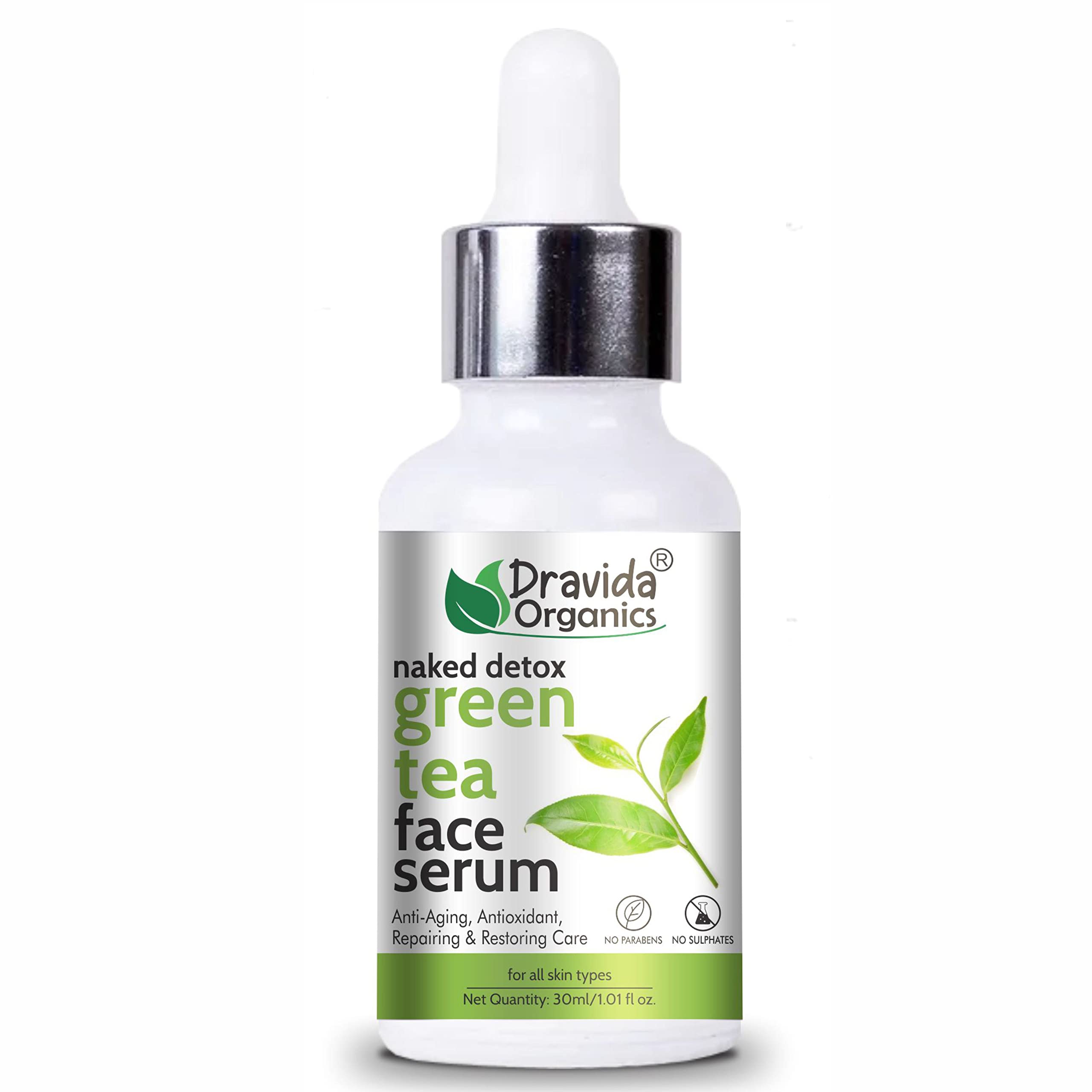 Dravida Organics Green Tea Face Serum - Anti-Aging, Antioxidant, Repair & Restore Skin Care (30ml) | Best for Daily Hydration, Wrinkle Reduction & Glowing Skin